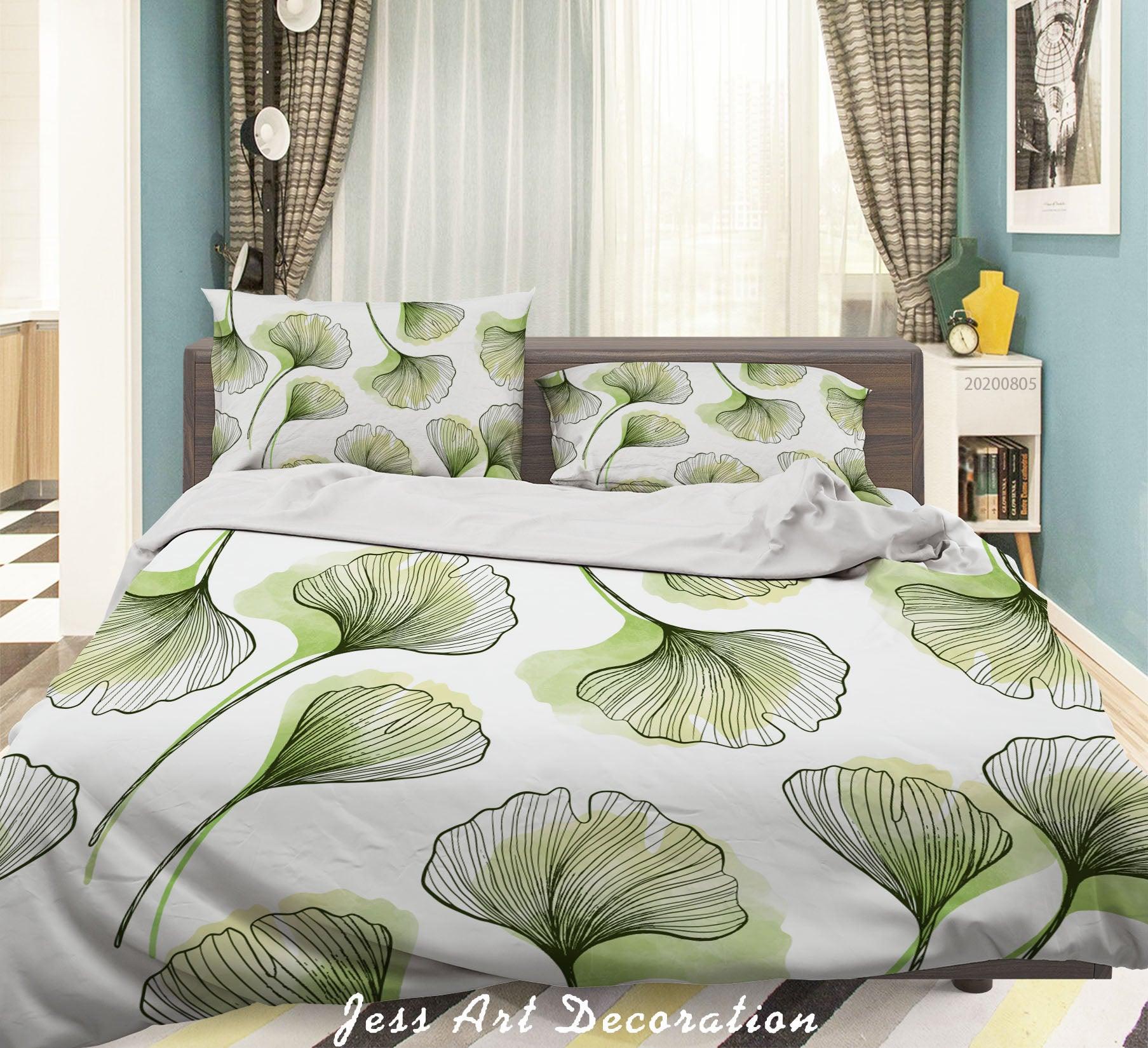 3D Watercolour Green Leaves Plant Quilt Cover Set Bedding Set Duvet Cover Pillowcases LXL 70- Jess Art Decoration