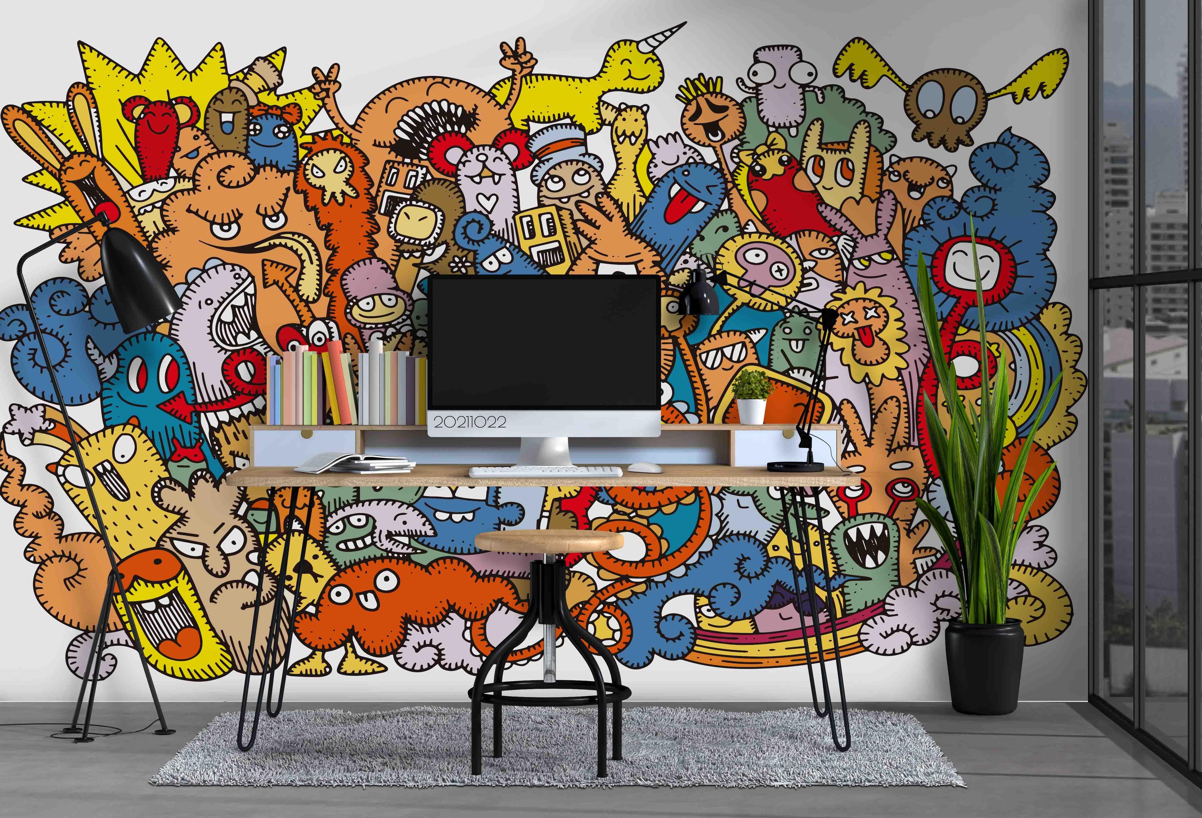 3D Cartoon Color Monsters Graffiti Wall Mural Wallpaper LQH 23- Jess Art Decoration