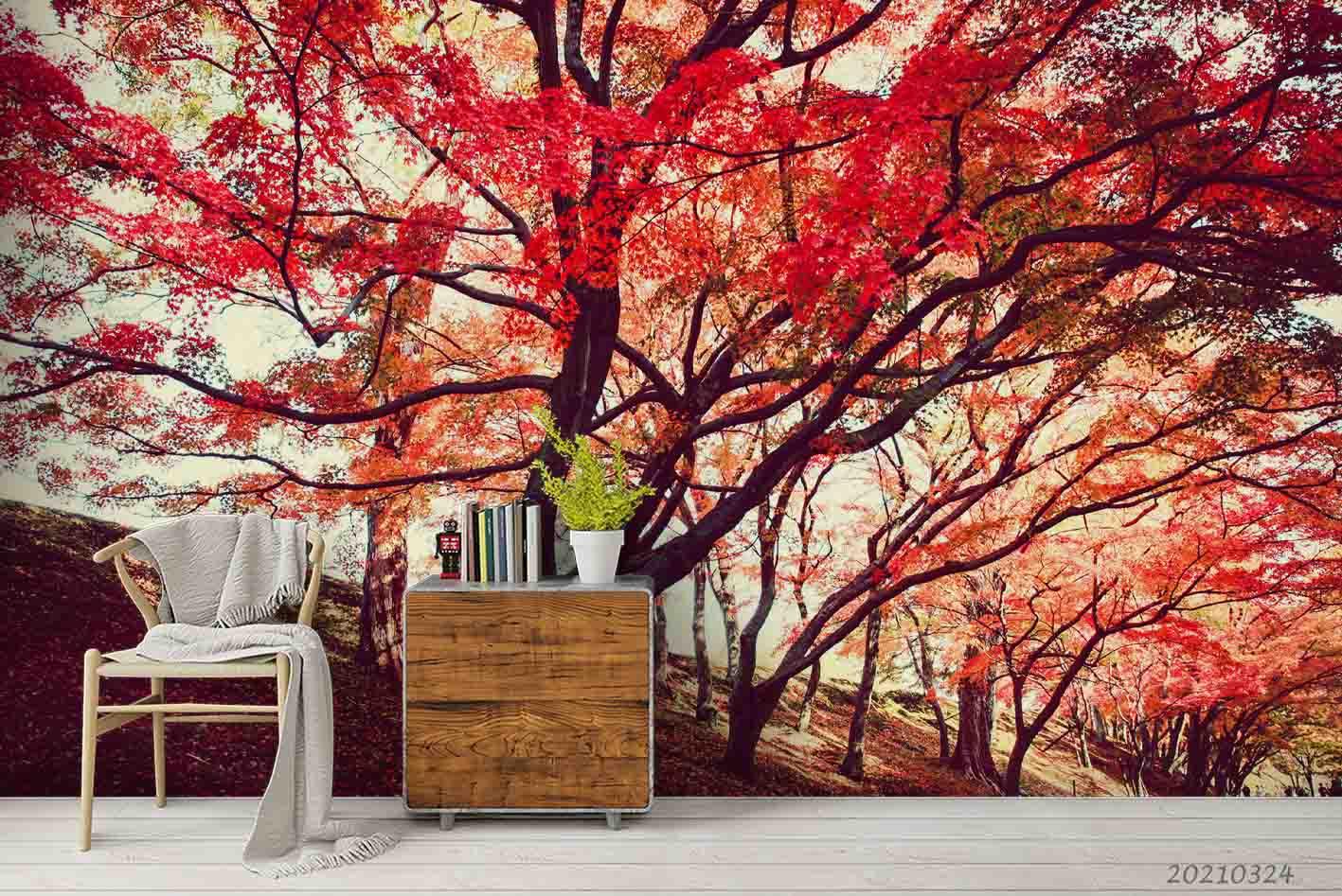 3D Autumn Forest Maple Leaf Wall Mural Wallpaper LQH 37- Jess Art Decoration