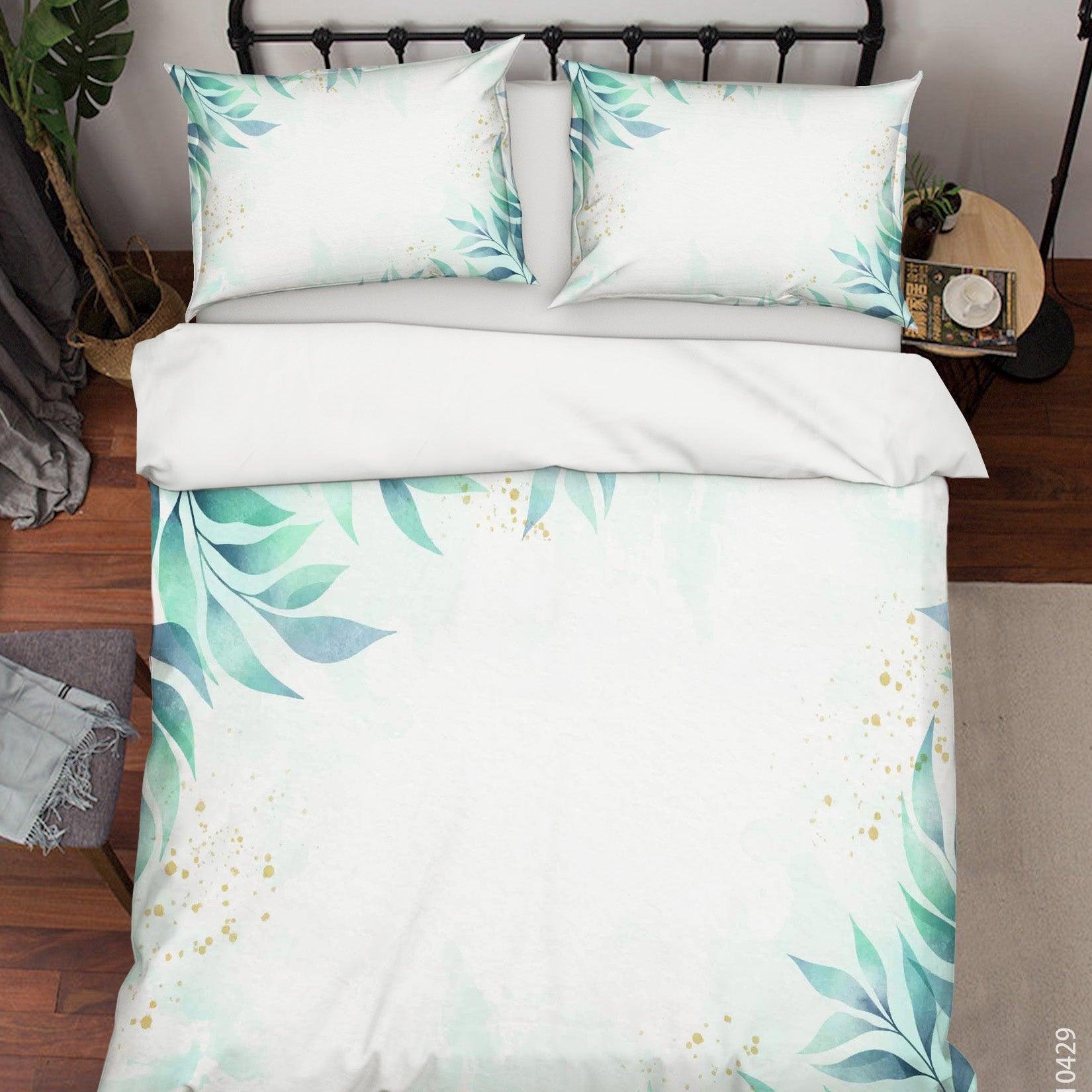 3D Watercolor Green Leaf Quilt Cover Set Bedding Set Duvet Cover Pillowcases 20- Jess Art Decoration