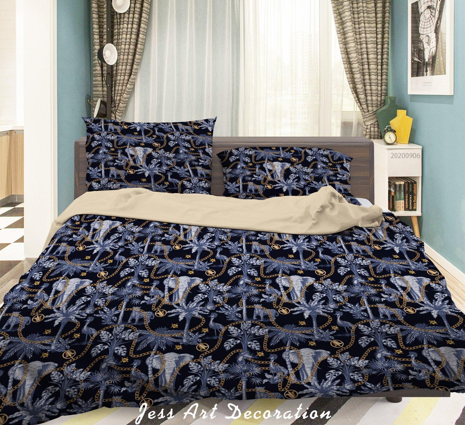3D Vintage Tropical Leaves Elephant Pattern Quilt Cover Set Bedding Set Duvet Cover Pillowcases WJ 3663- Jess Art Decoration