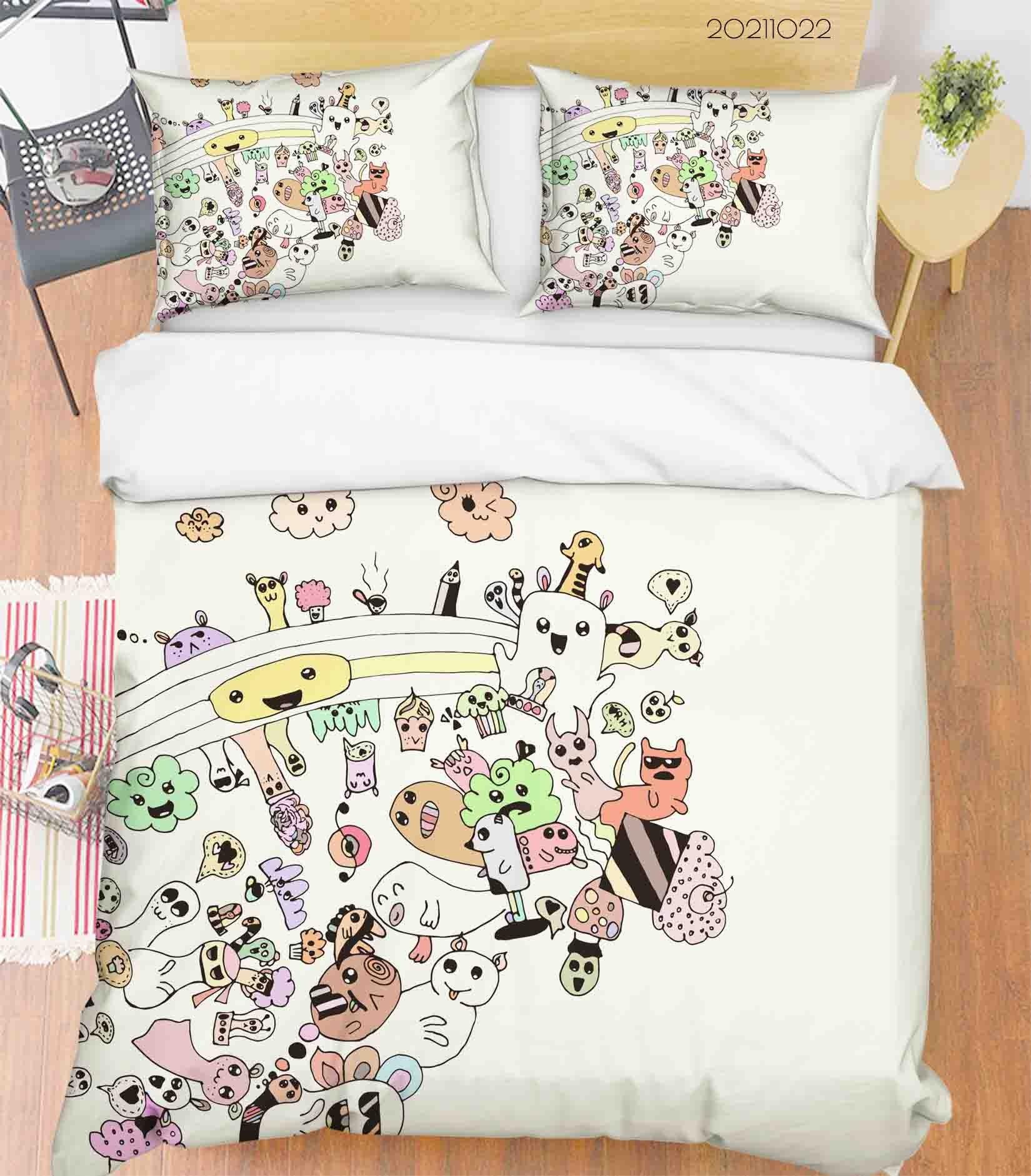 3D Color Monster Doodle Quilt Cover Set Bedding Set Duvet Cover Pillowcases 3- Jess Art Decoration