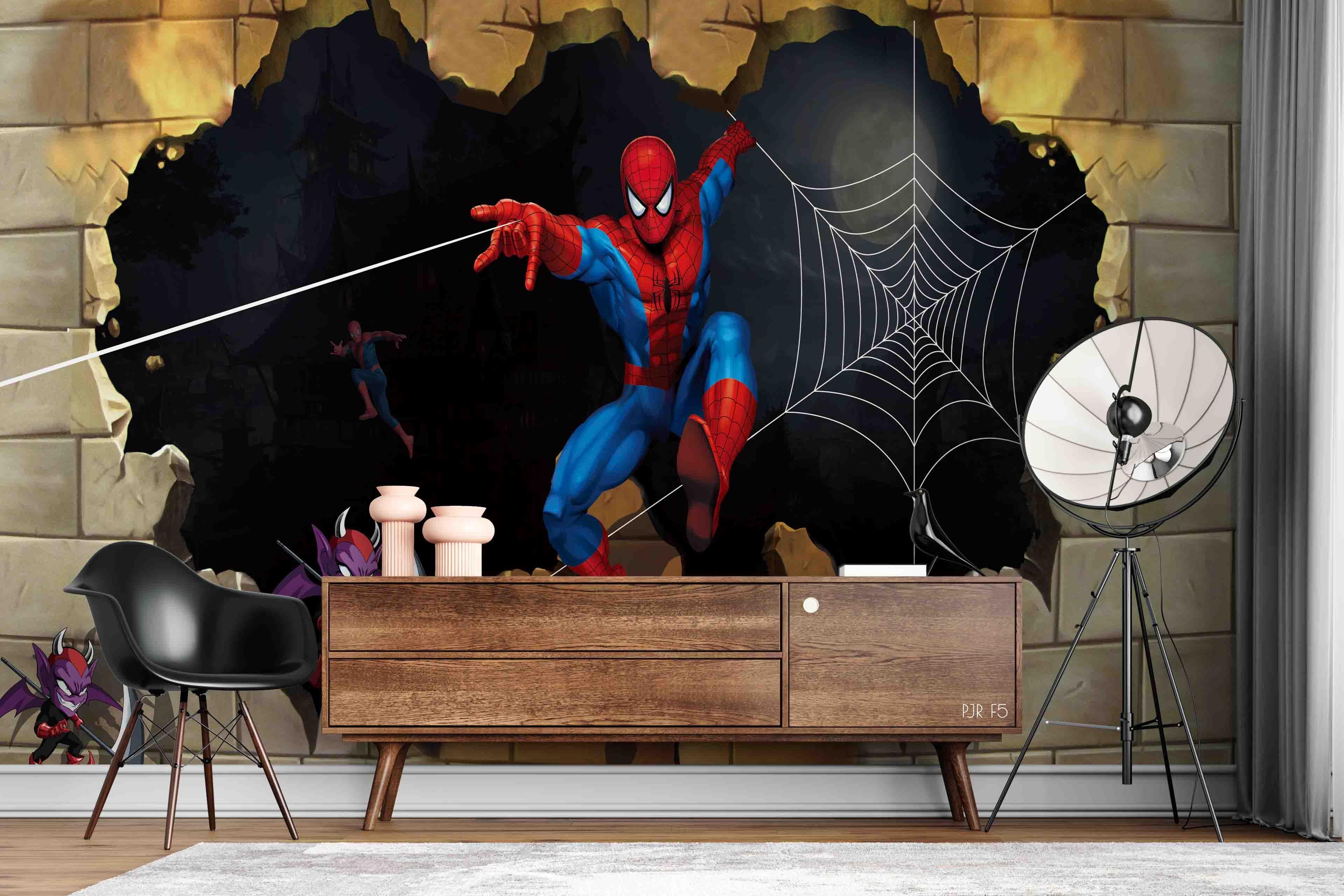 3D Spider Web Superhero spider web superhero mural wall mural wallpaper for kids room - view 3