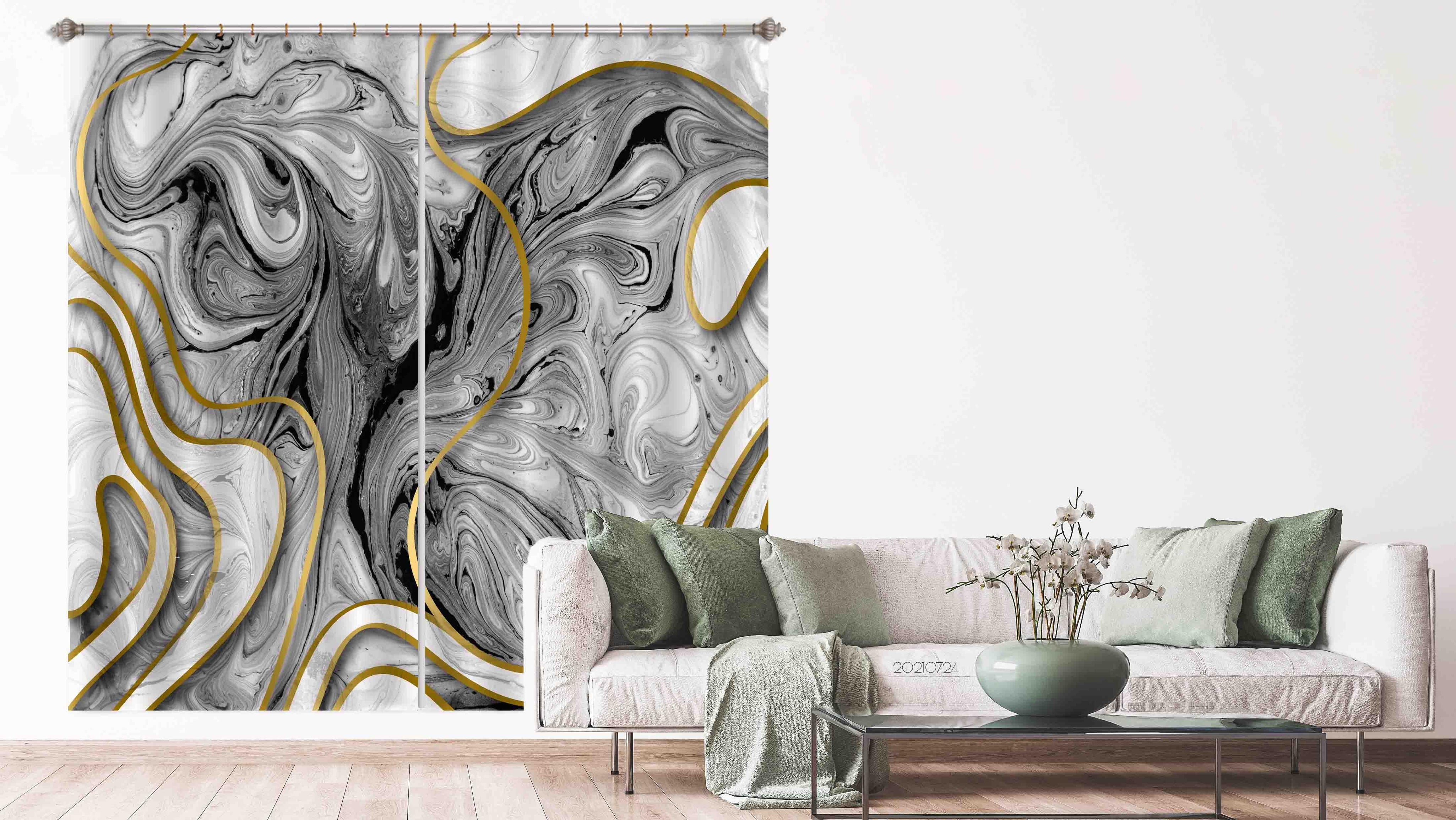 3D Abstract Black Marble Texture Curtains and Drapes LQH 69- Jess Art Decoration