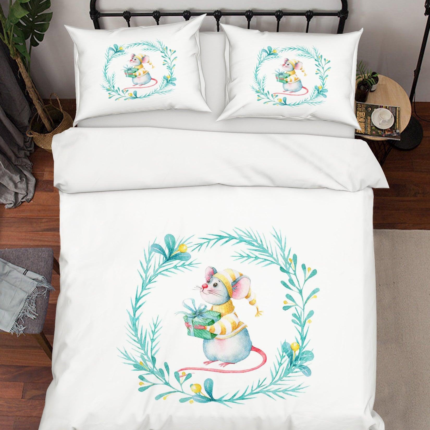 3D White Mouse Wreath Quilt Cover Set Bedding Set Duvet Cover Pillowcases SF69- Jess Art Decoration