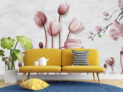 3D Hand Drawn Pink Magnolia Flower Wall Mural Wallpaper LQH 355- Jess Art Decoration