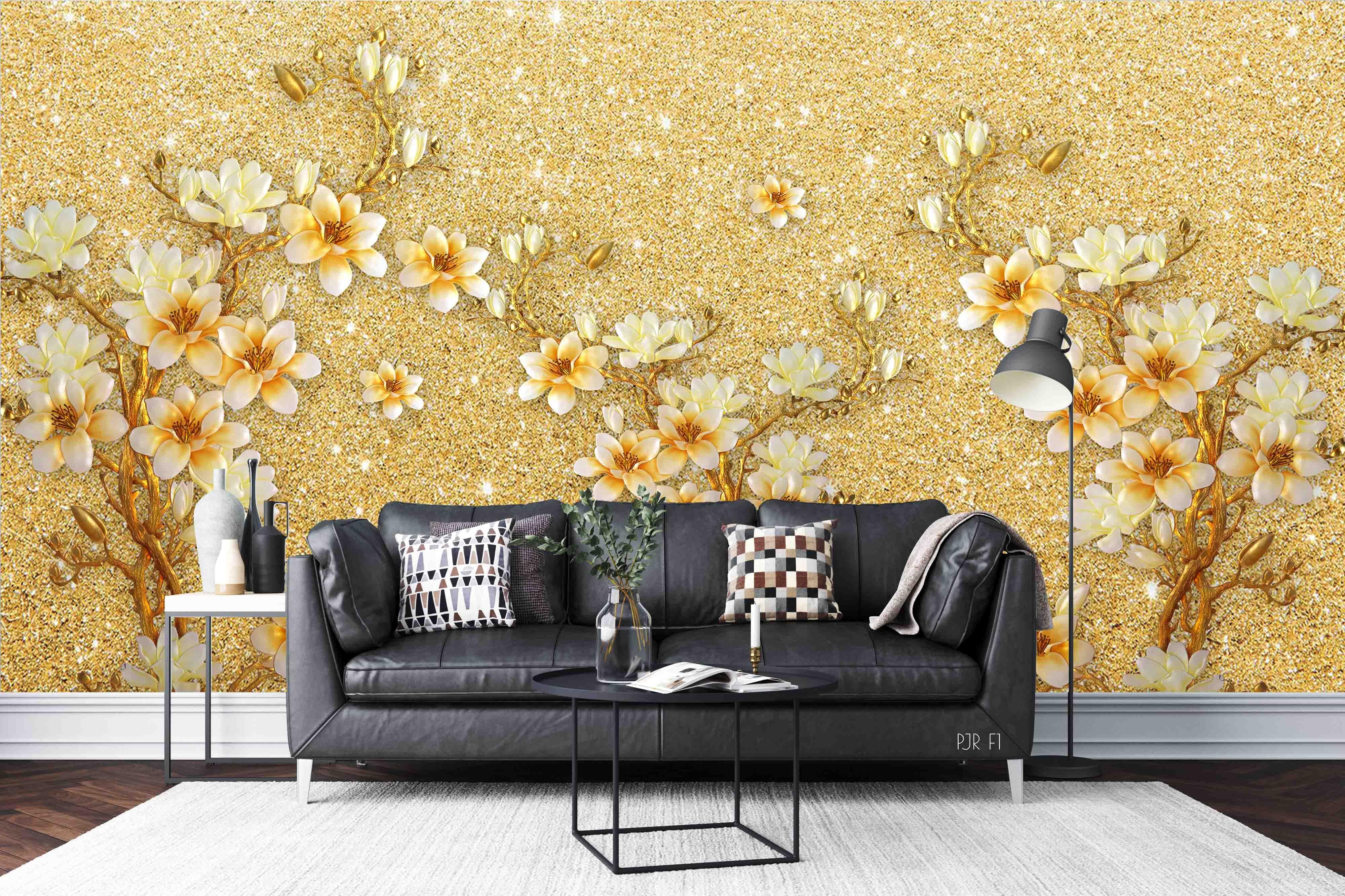 3D Yellow Flowers Tree Flora Wall Mural Wallpaper WJ 1321- Jess Art Decoration