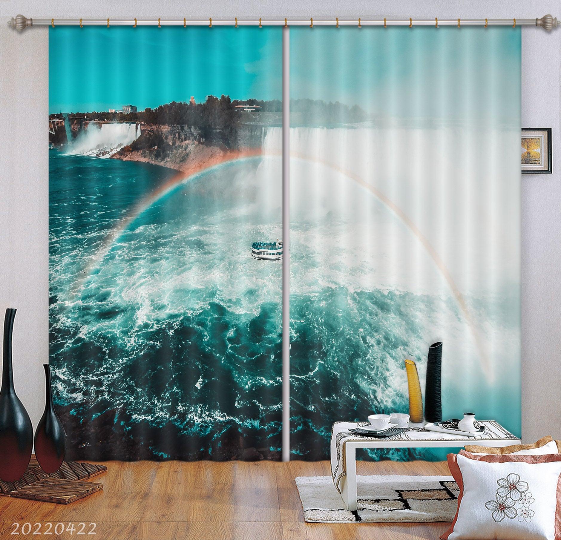 3D Landscape Ocean Ship Rainbow Dam Curtains and Drapes GD 4216- Jess Art Decoration