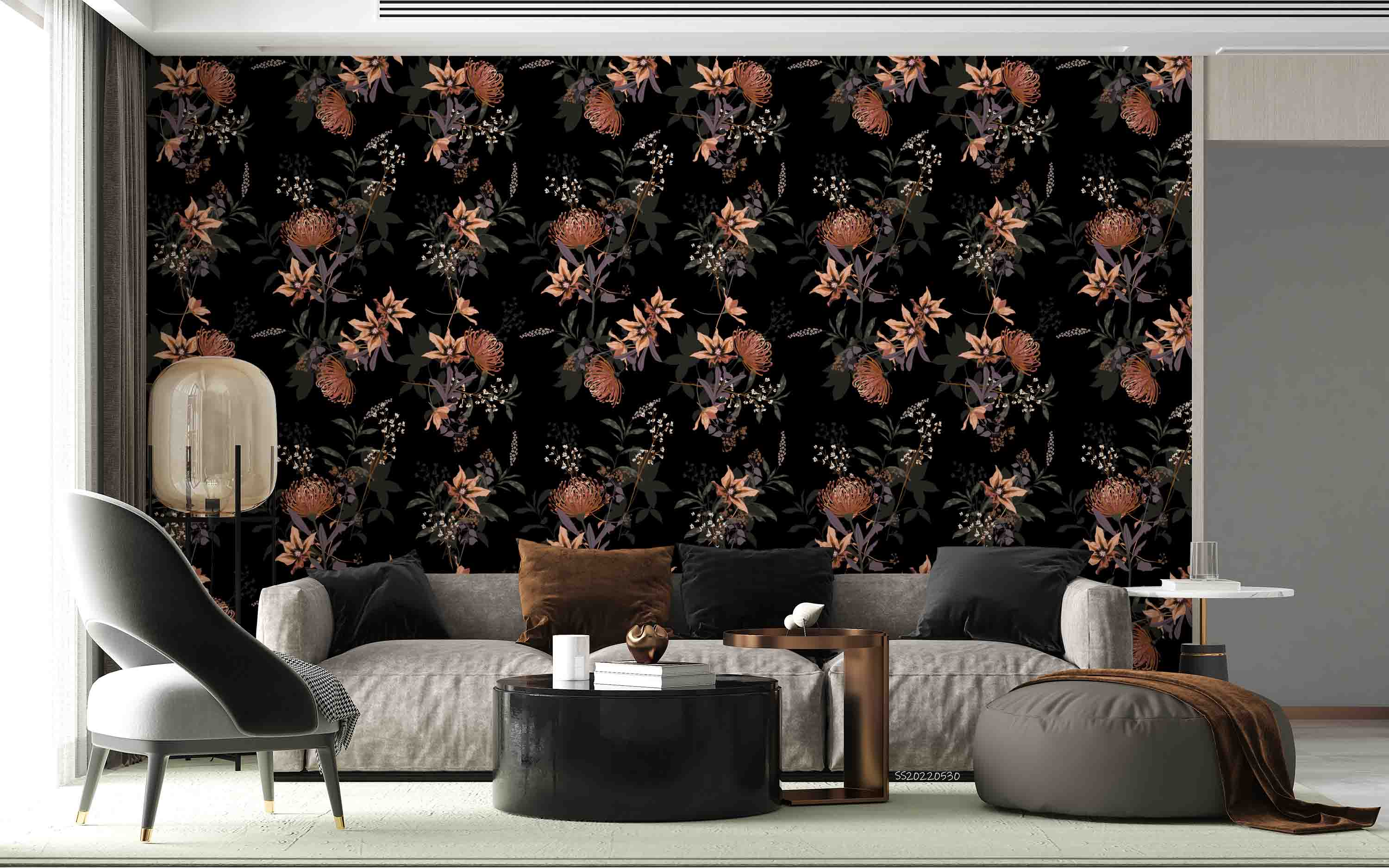 3D Vintage Floral Leaves Black Background Wall Mural Wallpaper GD 10- Jess Art Decoration