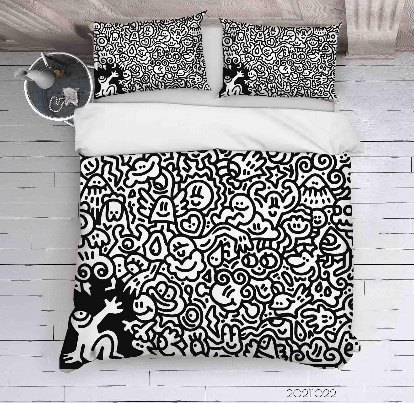 3D Abstract Funny Illustration Graffiti Quilt Cover Set Bedding Set Duvet Cover Pillowcases 52- Jess Art Decoration