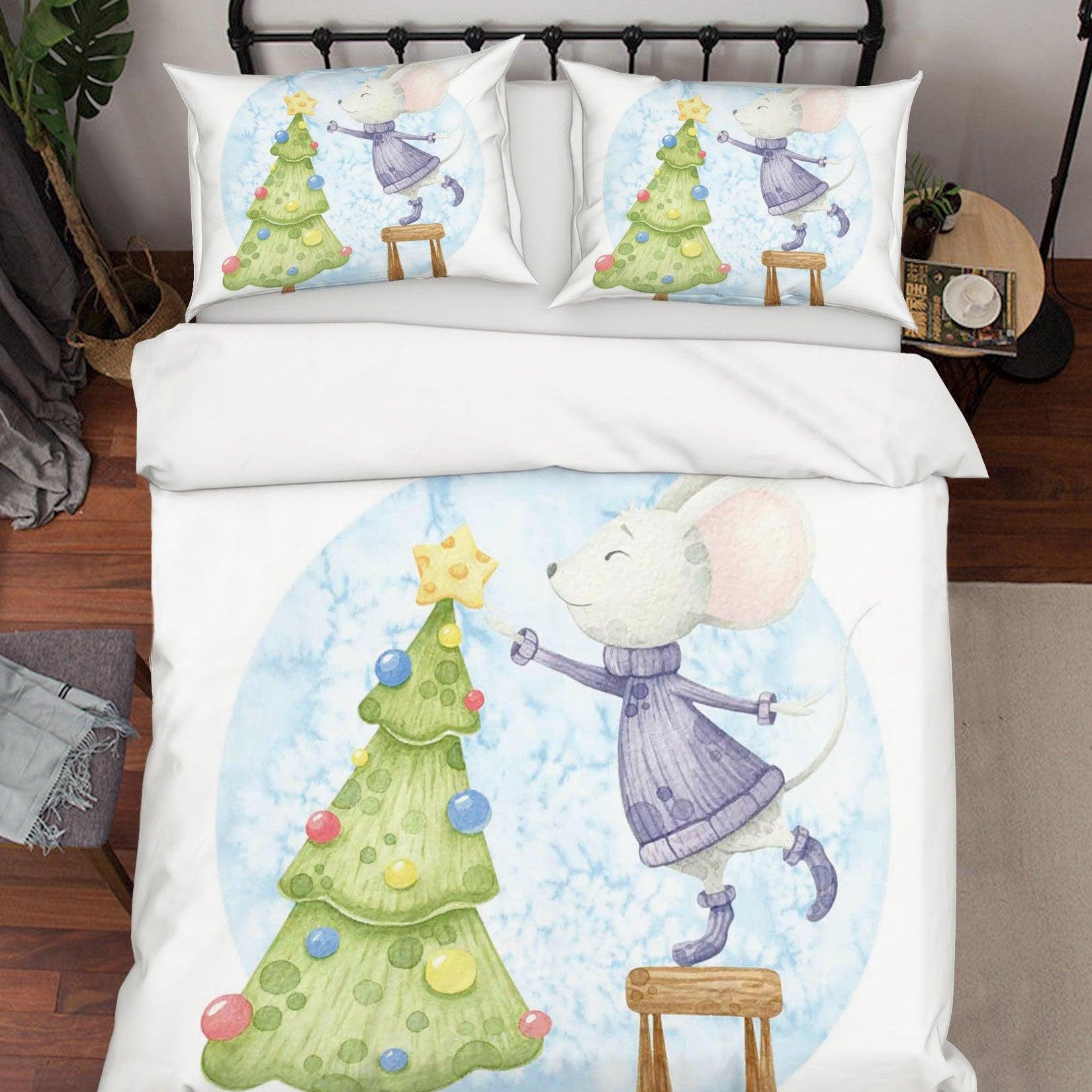 3D White Christmas Tree Mouse Quilt Cover Set Bedding Set Duvet Cover Pillowcases SF21- Jess Art Decoration
