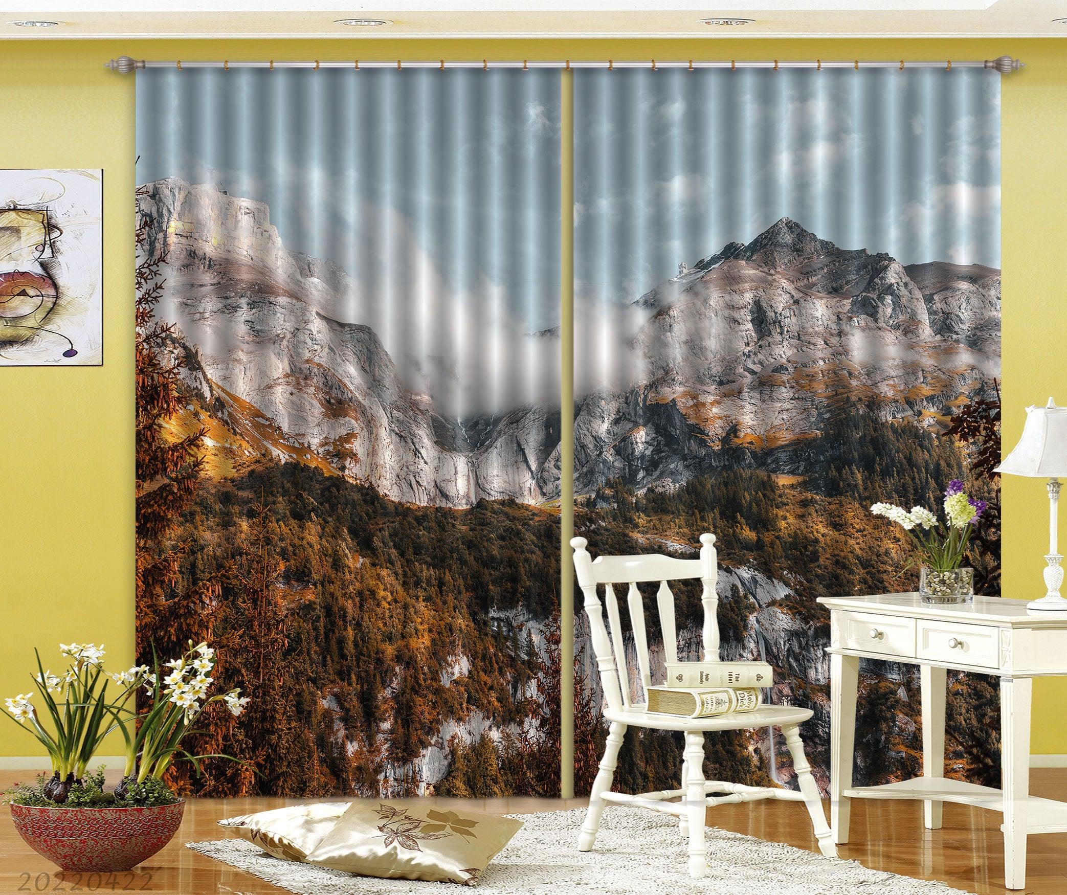 3D Landscape Peak Rock Wilderness Plant Fog Curtains and Drapes GD 4263- Jess Art Decoration