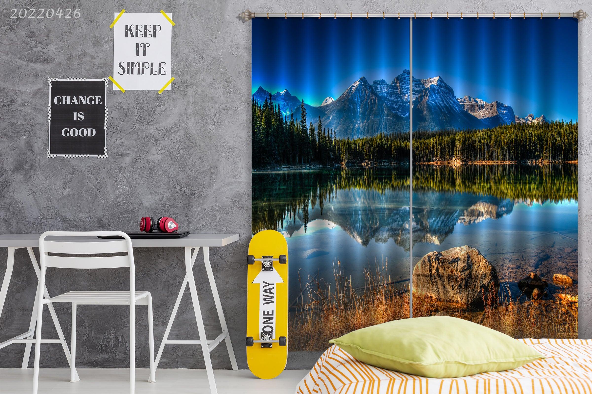 3D Landscape Mountain Lake Forest Blue Sky Curtains and Drapes GD 4932- Jess Art Decoration