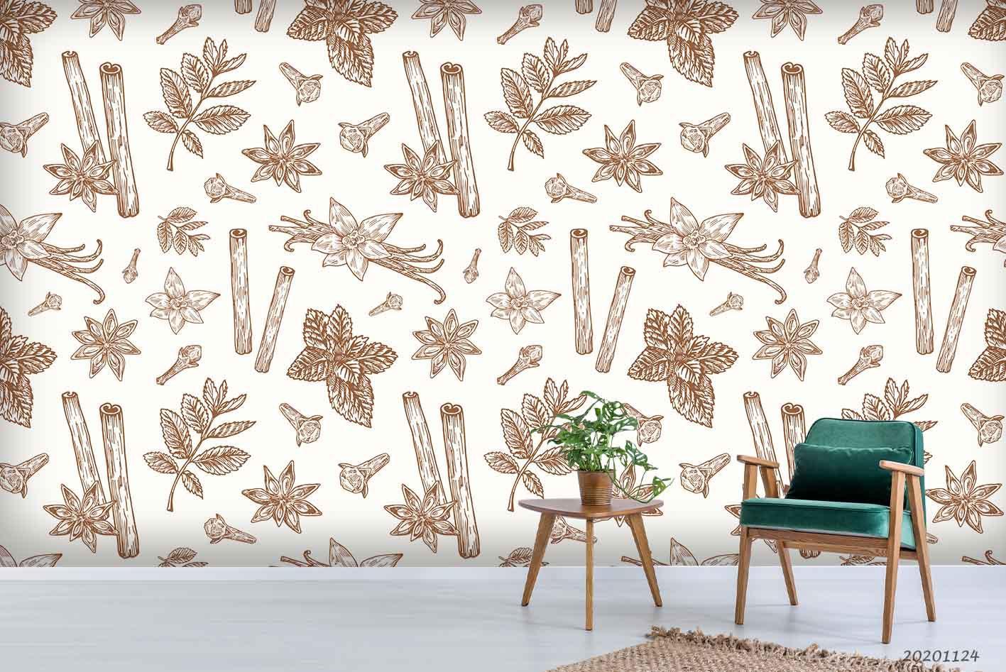 3D Hand Drawn Leaf Wall Mural Wallpaper LQH 130- Jess Art Decoration