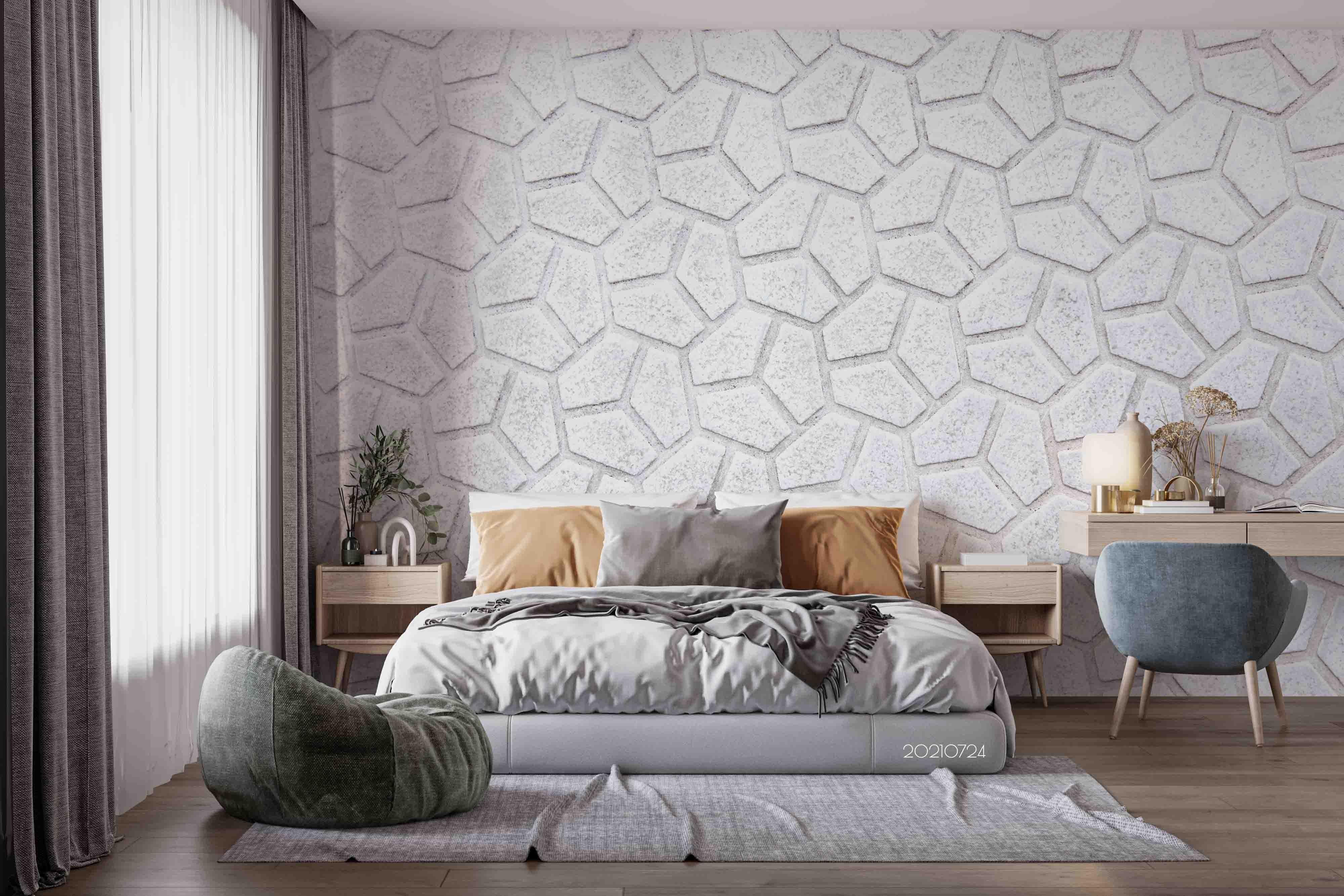 3D White Relief Geometry Hexagonal Wall Mural Wallpaper SWW3624- Jess Art Decoration