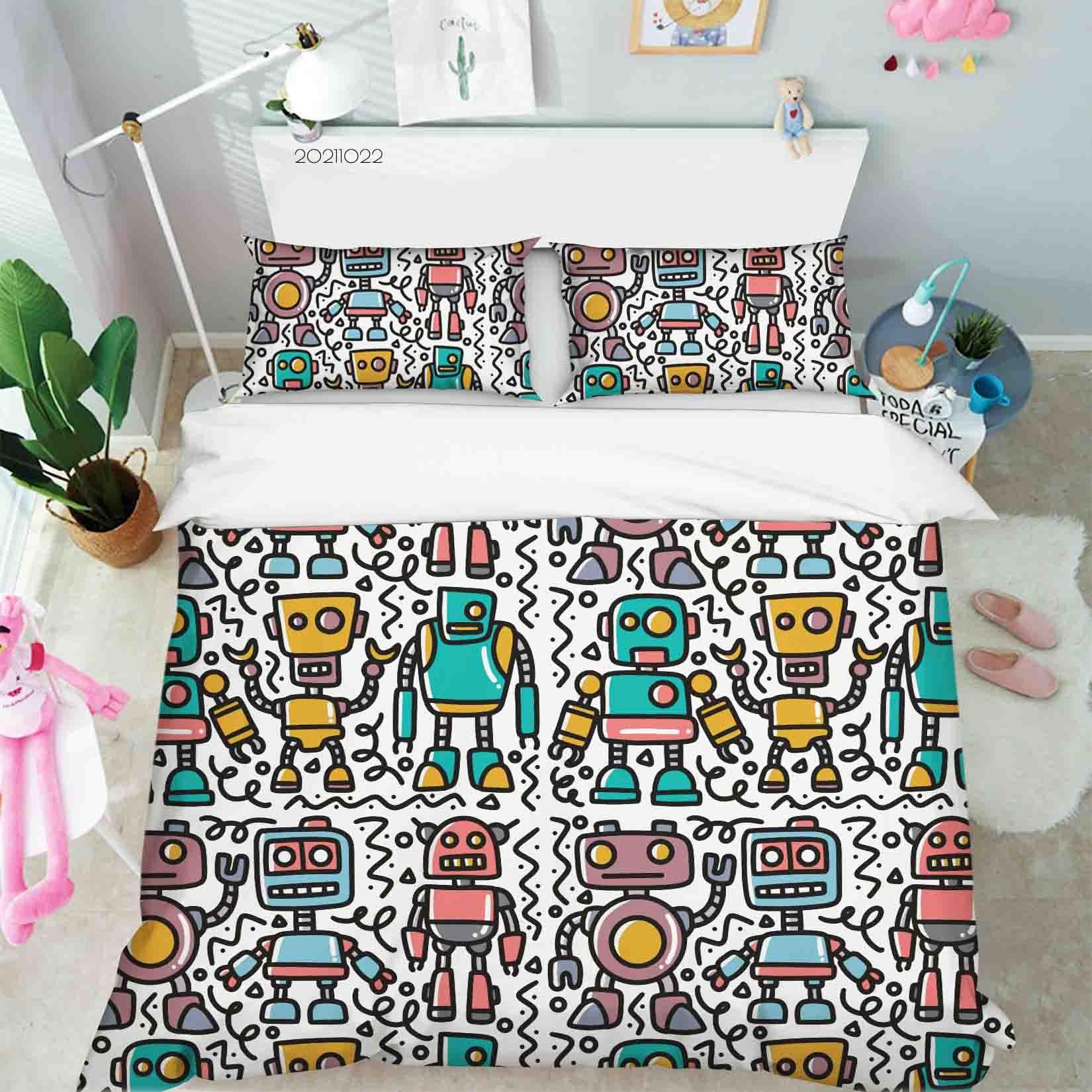 3D Cartoon Robot Doodle Quilt Cover Set Bedding Set Duvet Cover Pillowcases 67- Jess Art Decoration