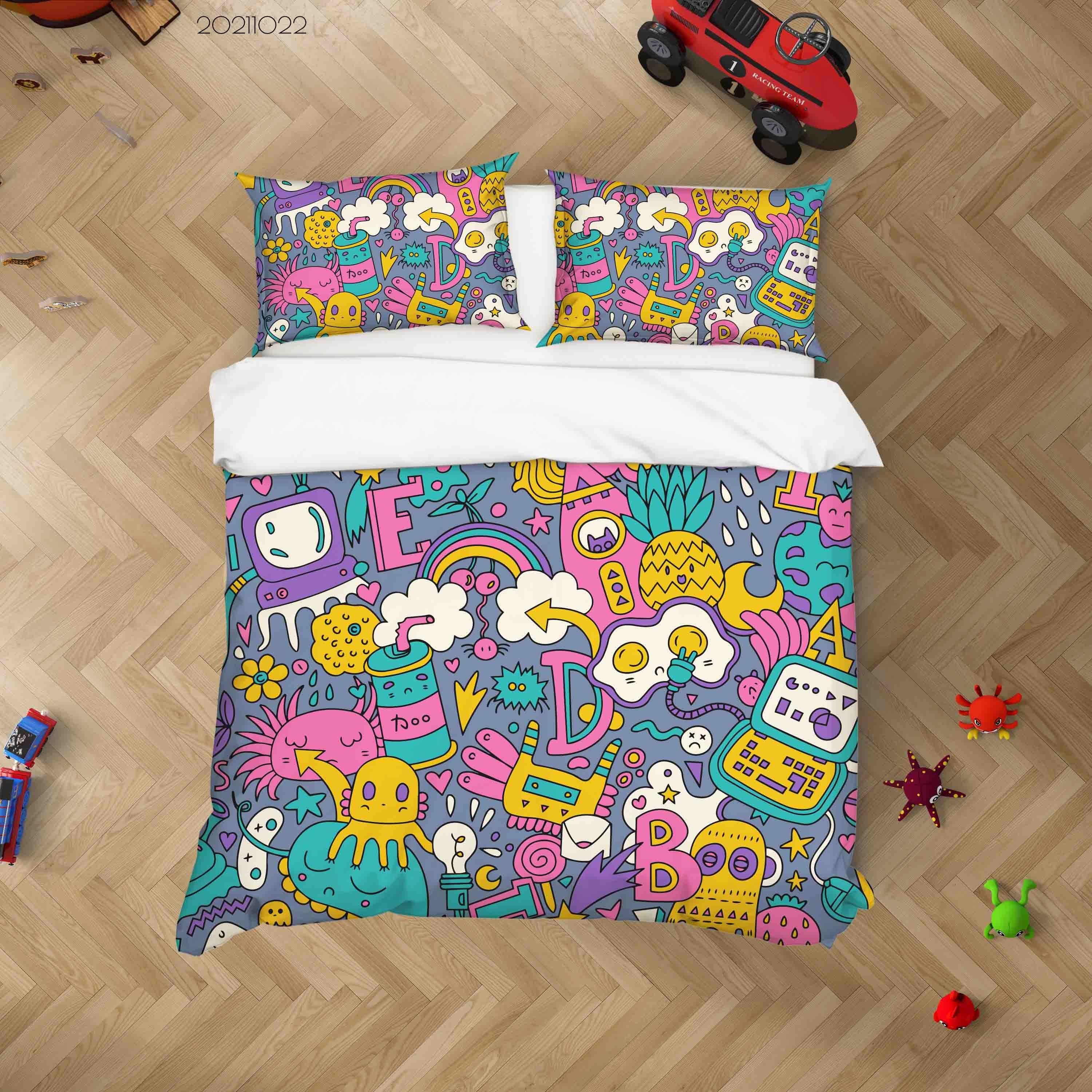3D Abstract Color Monster Graffiti Quilt Cover Set Bedding Set Duvet Cover Pillowcases 21- Jess Art Decoration