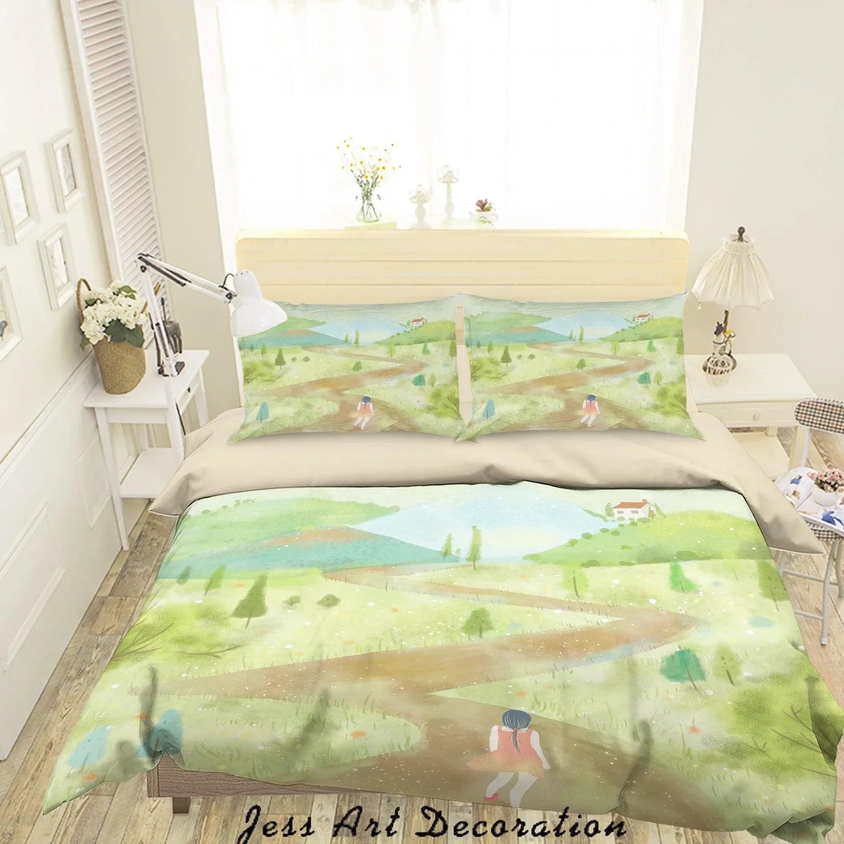3D Cartoon Grass Road Girl Painting Quilt Cover Set Bedding Set Duvet Cover Pillowcases A573 LQH- Jess Art Decoration