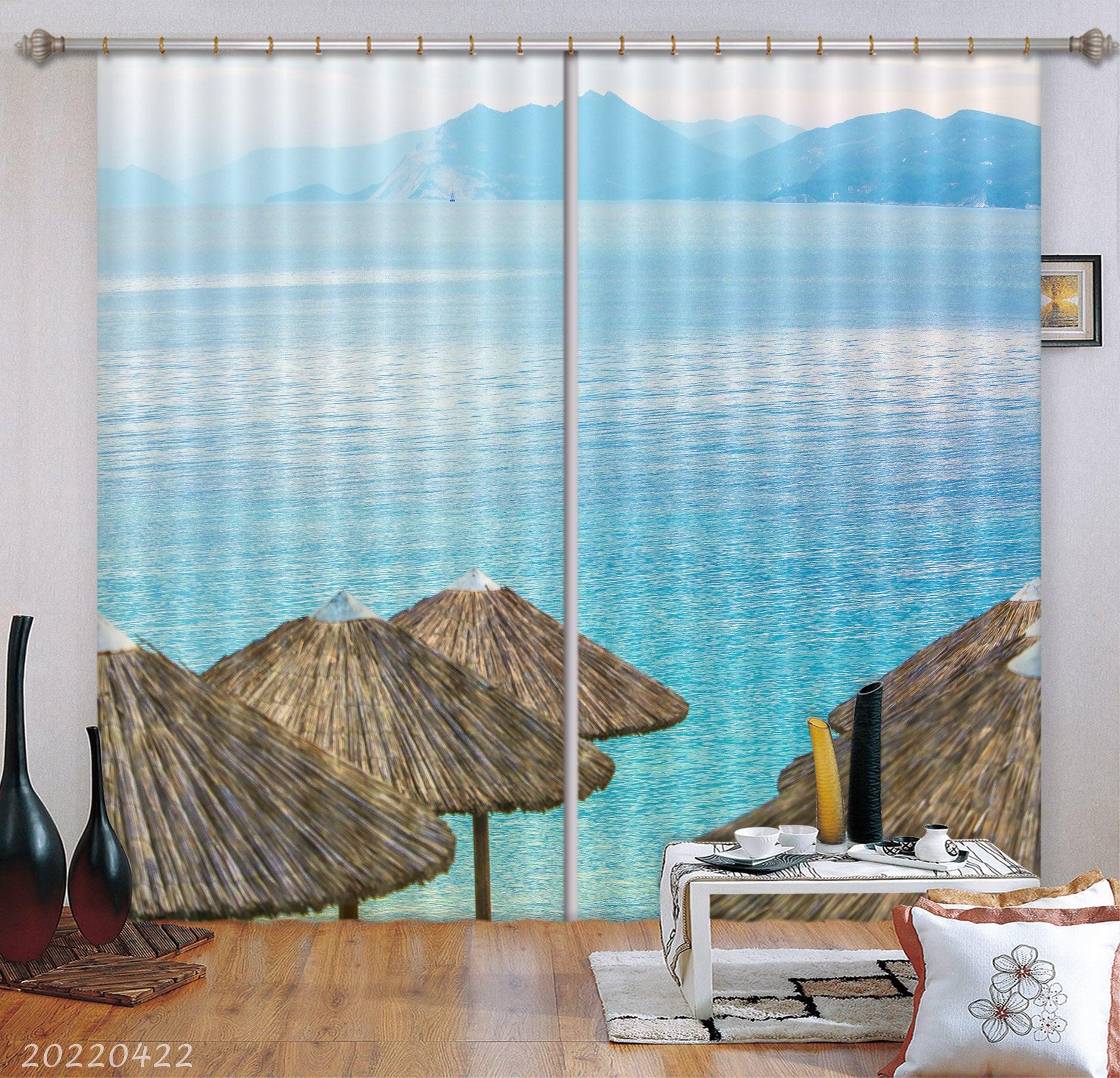 3D Landscape Ocean Mountain Thatched Gazebo Curtains and Drapes GD 4208- Jess Art Decoration