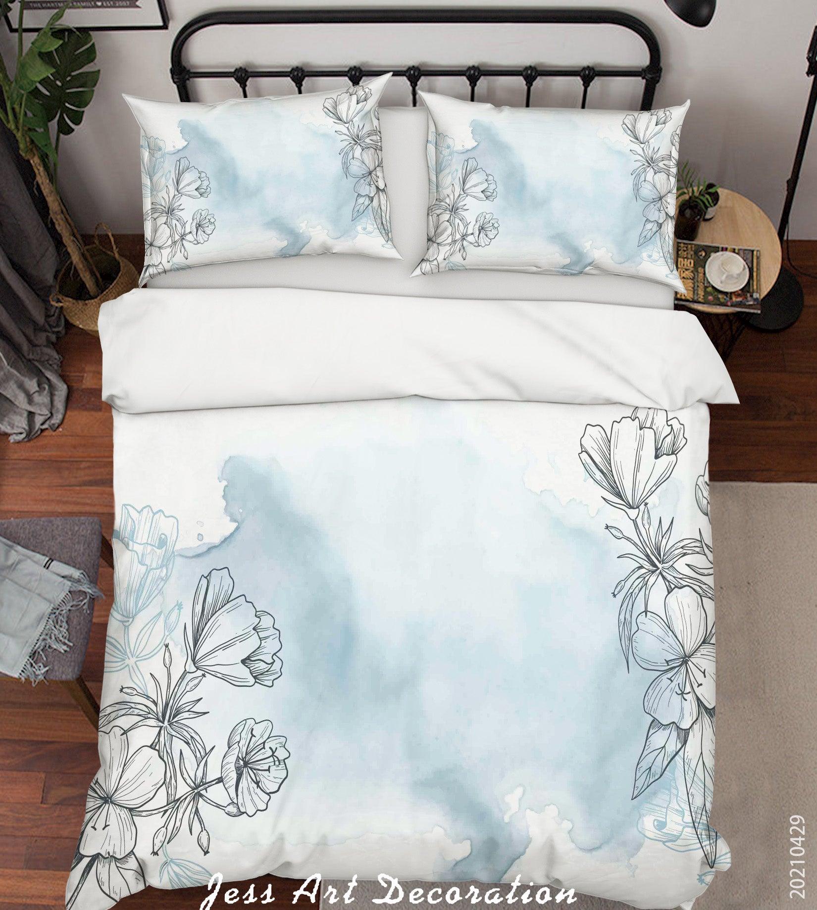 3D Watercolor Blue Floral Quilt Cover Set Bedding Set Duvet Cover Pillowcases 179- Jess Art Decoration