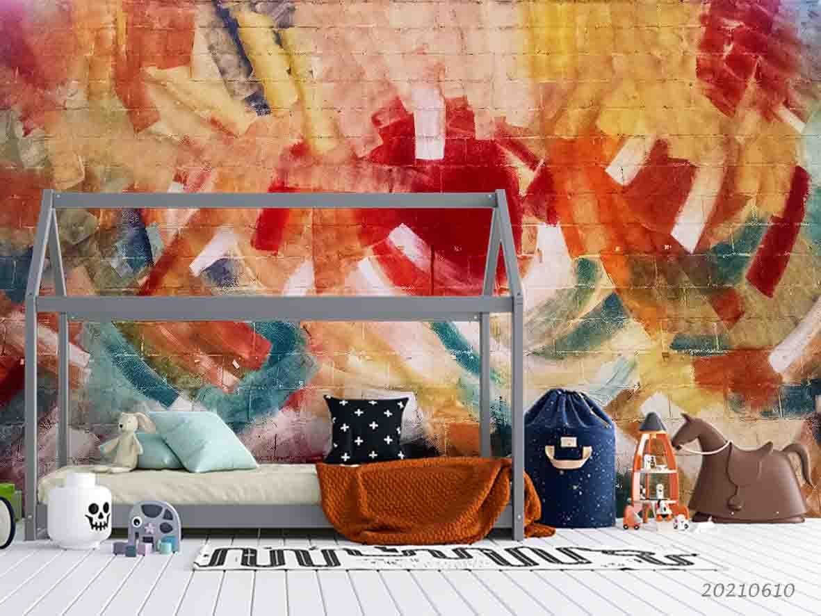 3D Watercolor Hand-painted Brick Conflict Brush Wall Mural Wallpaper SWW1785- Jess Art Decoration