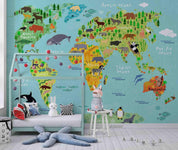 3D Green World Map Kids Wall Mural Wallpaper LQH 99- Jess Art Decoration