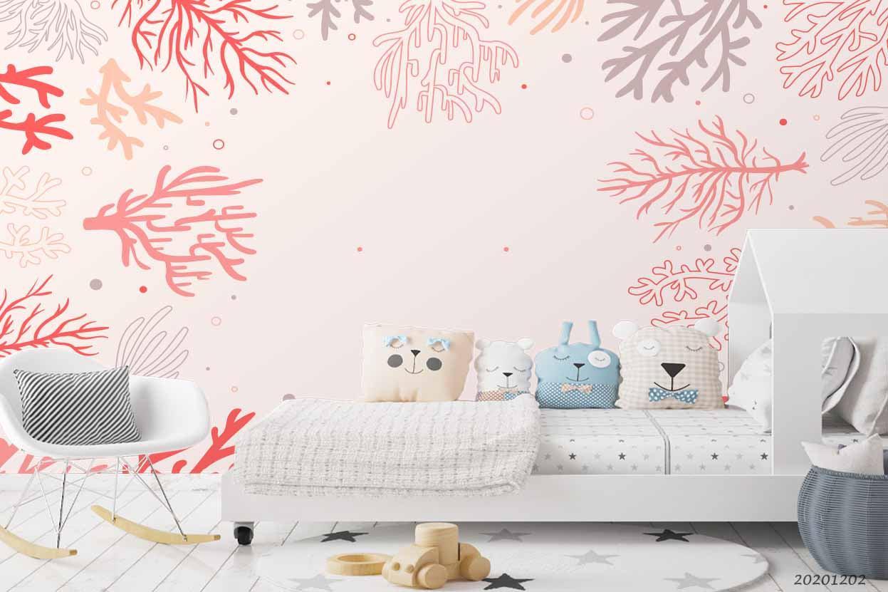 3D Cartoon Hand Drawn Pink Coral Pattern Wall Mural Wallpaper LXL- Jess Art Decoration
