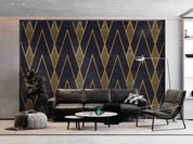 3D Black Gold Geometric Lines black gold geometric line pattern wall mural wallpaper for living room - view 2