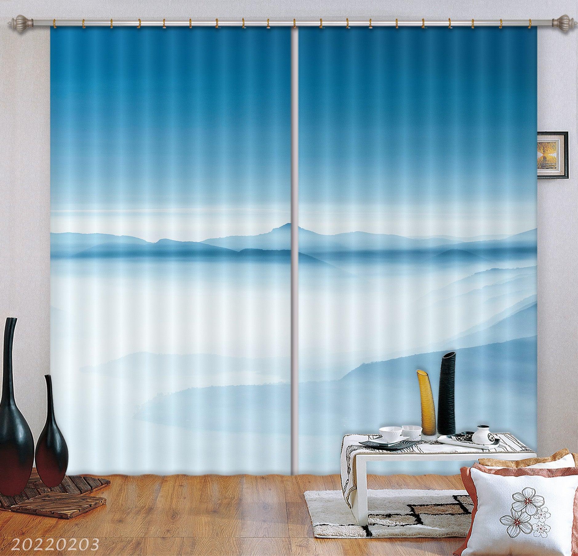 3D Abstract Blue Mountains Misty Curtains and Drapes GD 1257- Jess Art Decoration