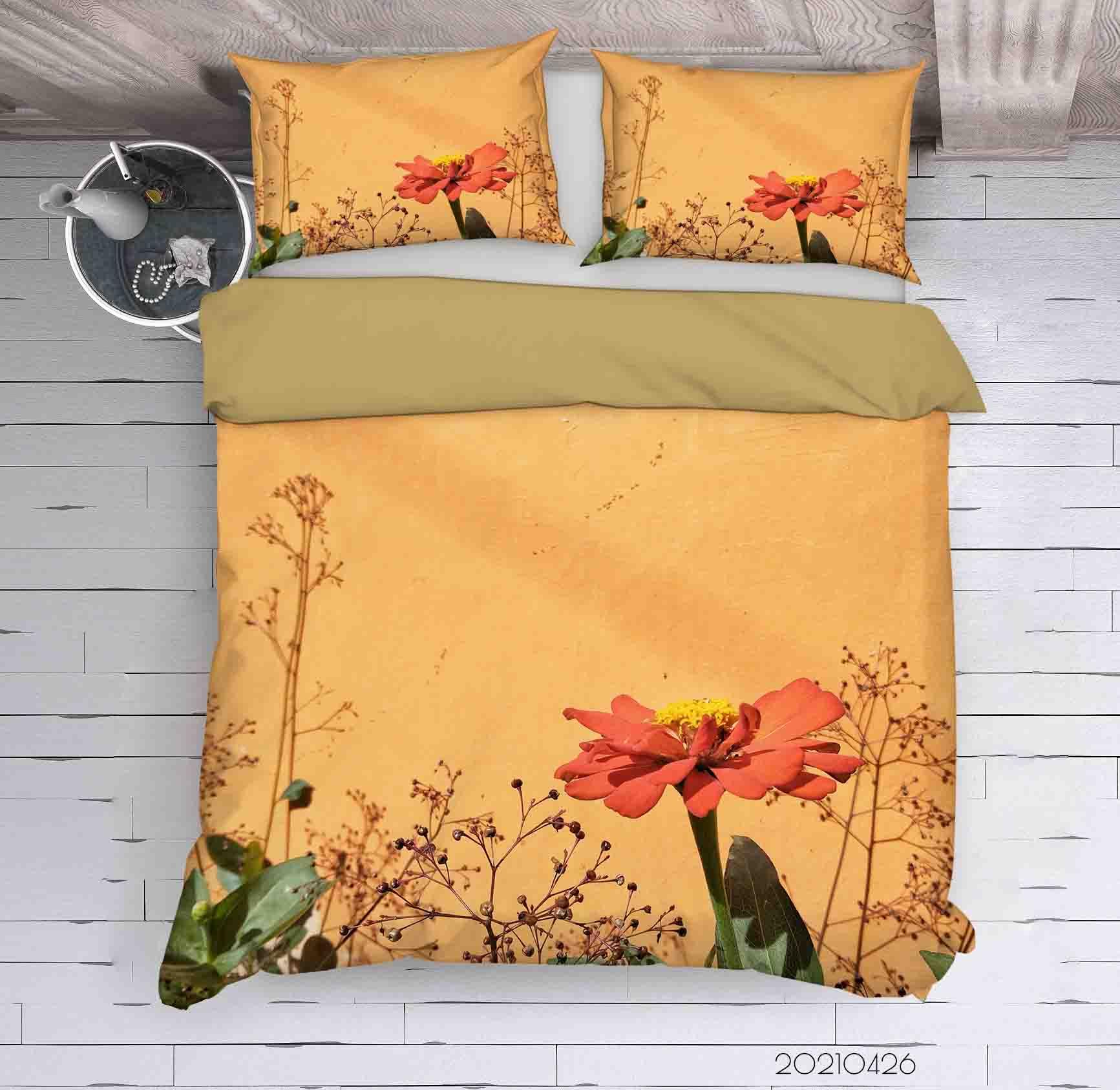 3D Orange Floral Leaves Quilt Cover Set Bedding Set Duvet Cover Pillowcases 23- Jess Art Decoration