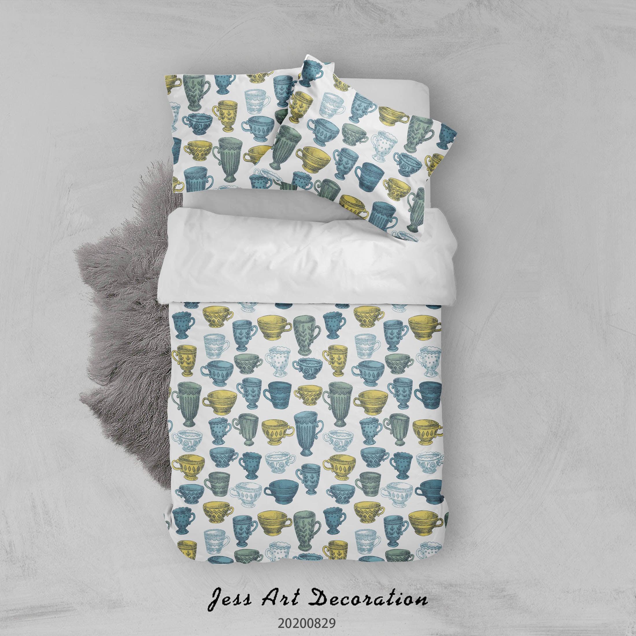 3D Abstract Hand Draw Cartoon Cup Pattern Quilt Cover Set Bedding Set Duvet Cover Pillowcases WJ 3560- Jess Art Decoration