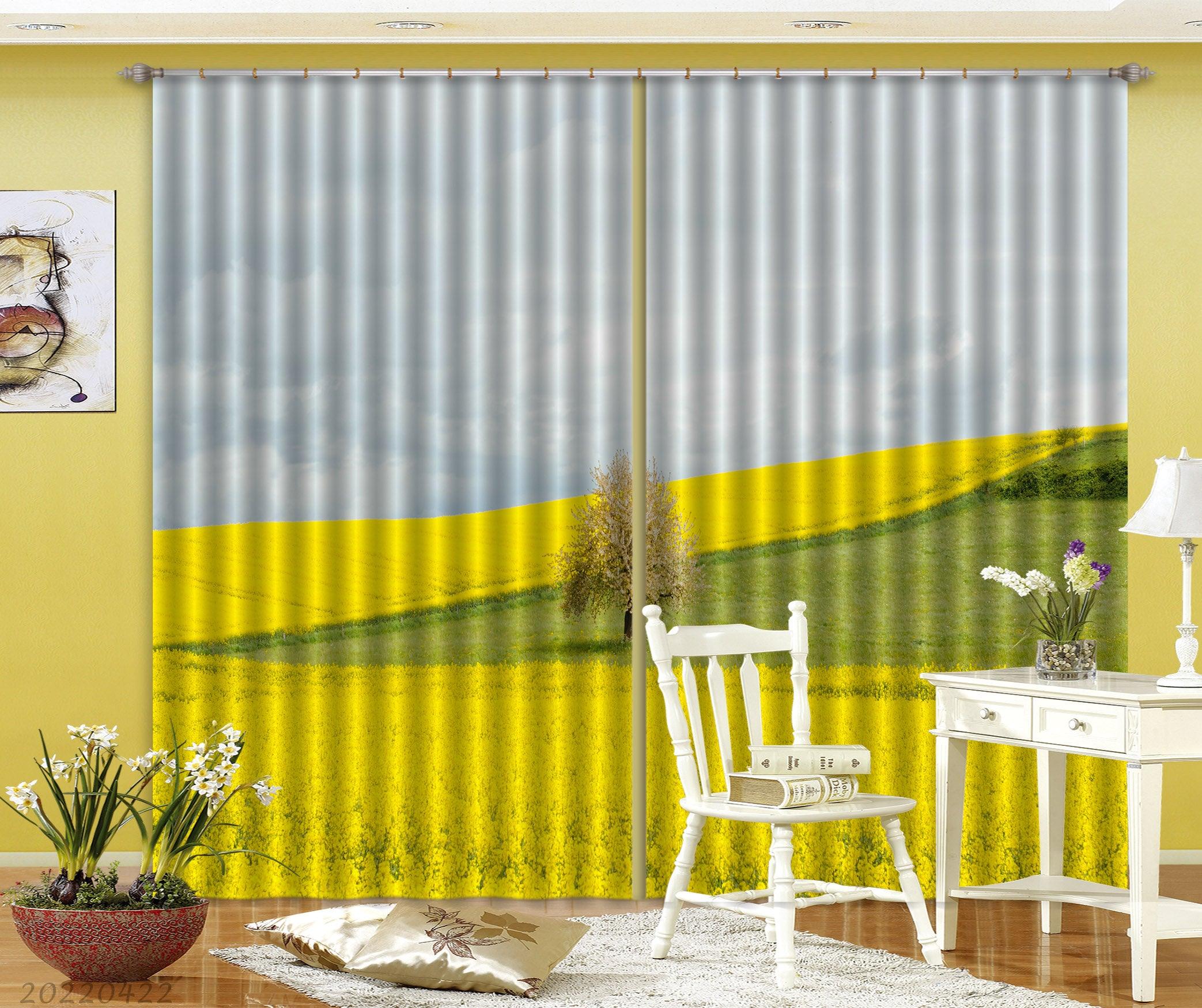 3D Landscape Hillside Yellow Rape Field Green Plant Curtains and Drapes GD 4261- Jess Art Decoration