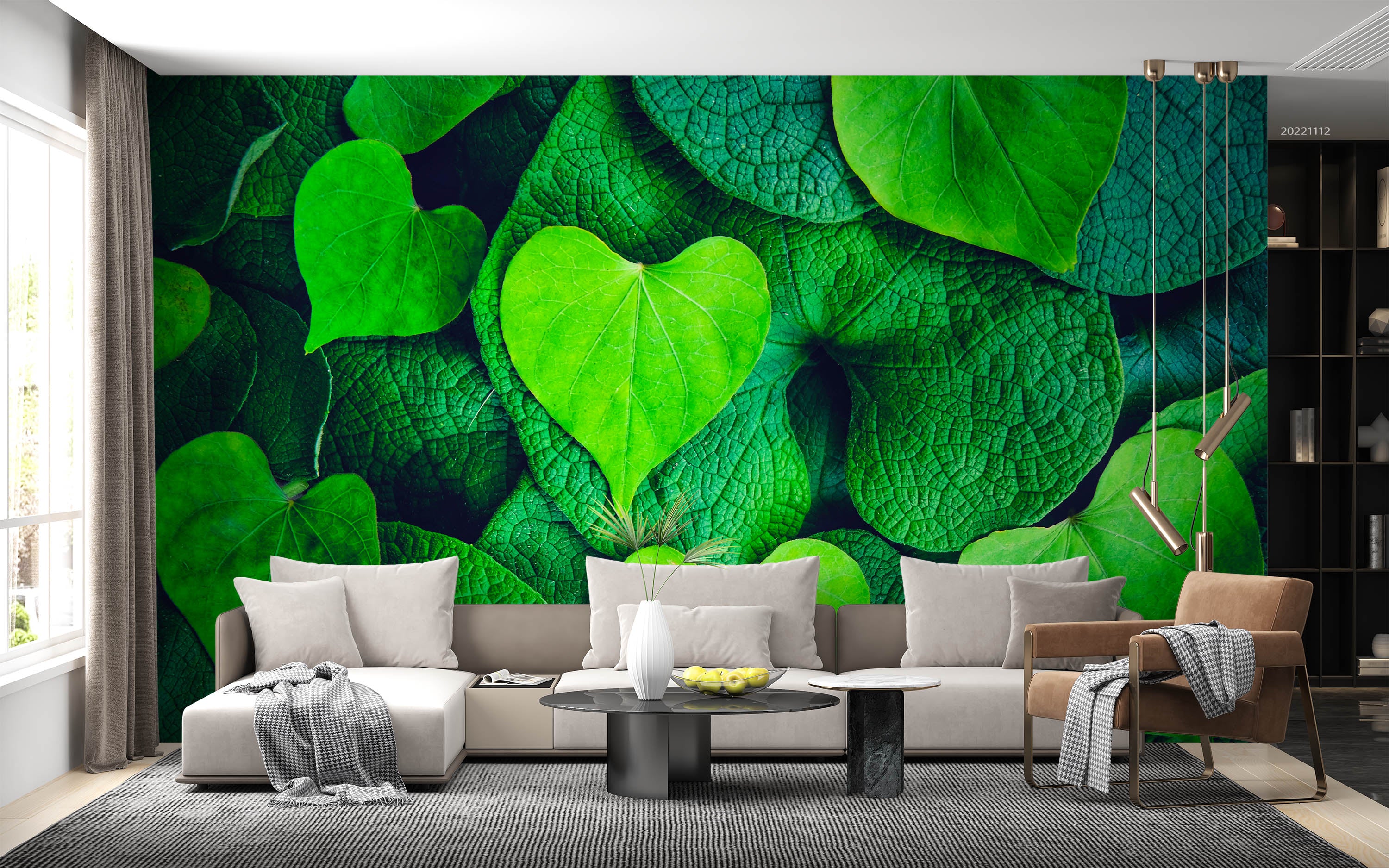 3D Morning Glory Creative Heart Shaped Green Leaves Wall Mural Wallpaper GD 2220- Jess Art Decoration