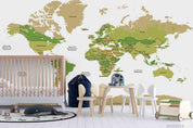 3D Green World Map Wall Mural Wallpaper WJ 9433- Jess Art Decoration