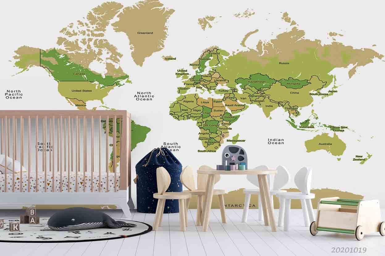 3D Green World Map Wall Mural Wallpaper WJ 9433- Jess Art Decoration