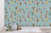3D Cartoon Hand Drawn Fir Tree Fox Bunny Bear Animal Wall Mural Wallpaper LXL- Jess Art Decoration