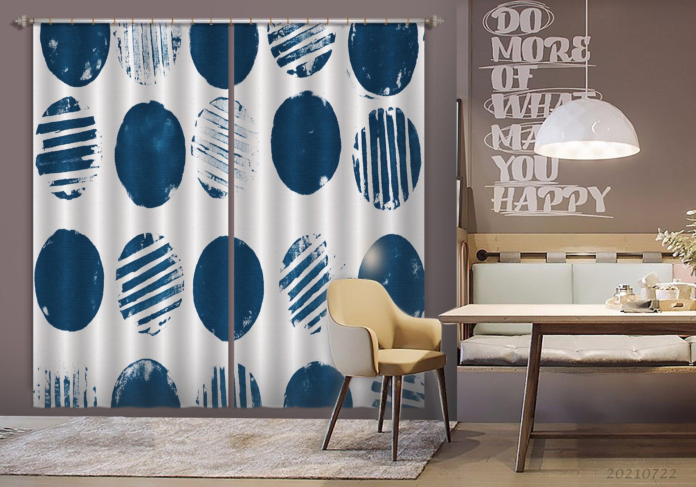 3D Abstract Blue Geometric Circle Curtains and Drapes LQH 202- Jess Art Decoration