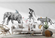 3D Safari Elephant Tiger Monkey Flamingo Bike Wall Mural Wallpaper GD 1030- Jess Art Decoration