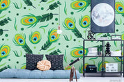3D Hand Drawn Green Peacock Feather Wall Mural Wallpaper LQH 89- Jess Art Decoration