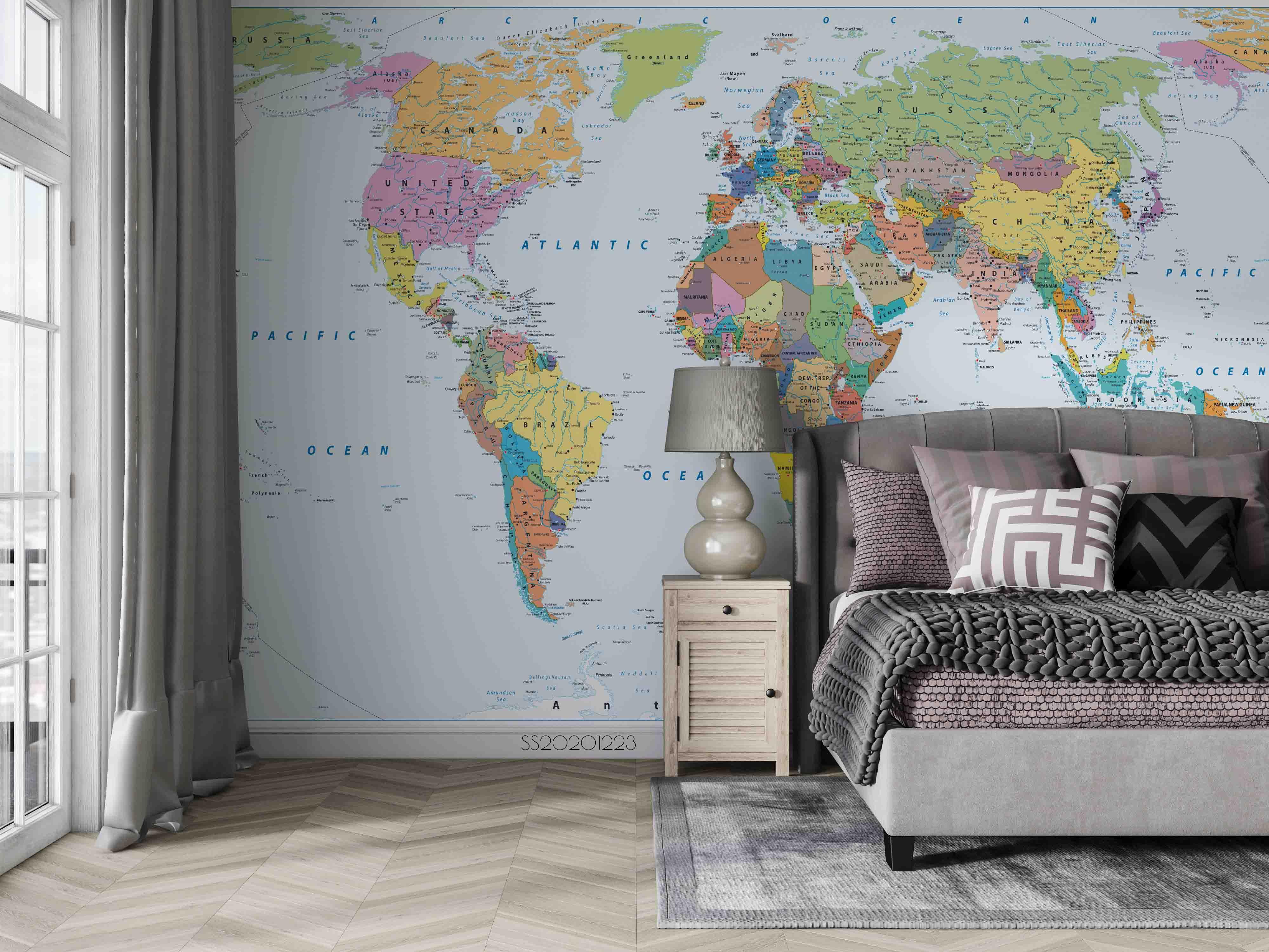 3D Color World Map Wall Mural Wallpaper LQH 63- Jess Art Decoration