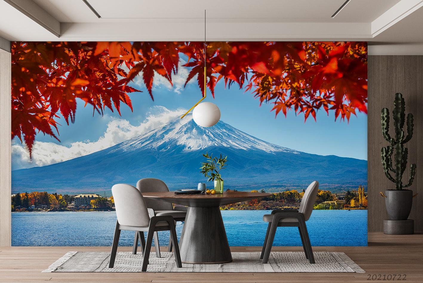 3D Japan Mount Fuji Maple Leaf Wall Mural Wallpaper LQH 508- Jess Art Decoration