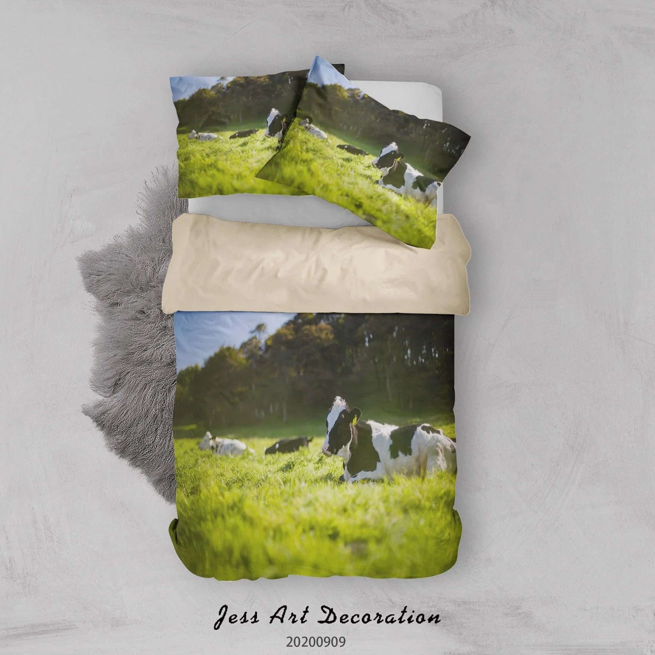 3D Sculpture Grassland Cows Quilt Cover Set Bedding Set Duvet Cover Pillowcases WJ 1900- Jess Art Decoration