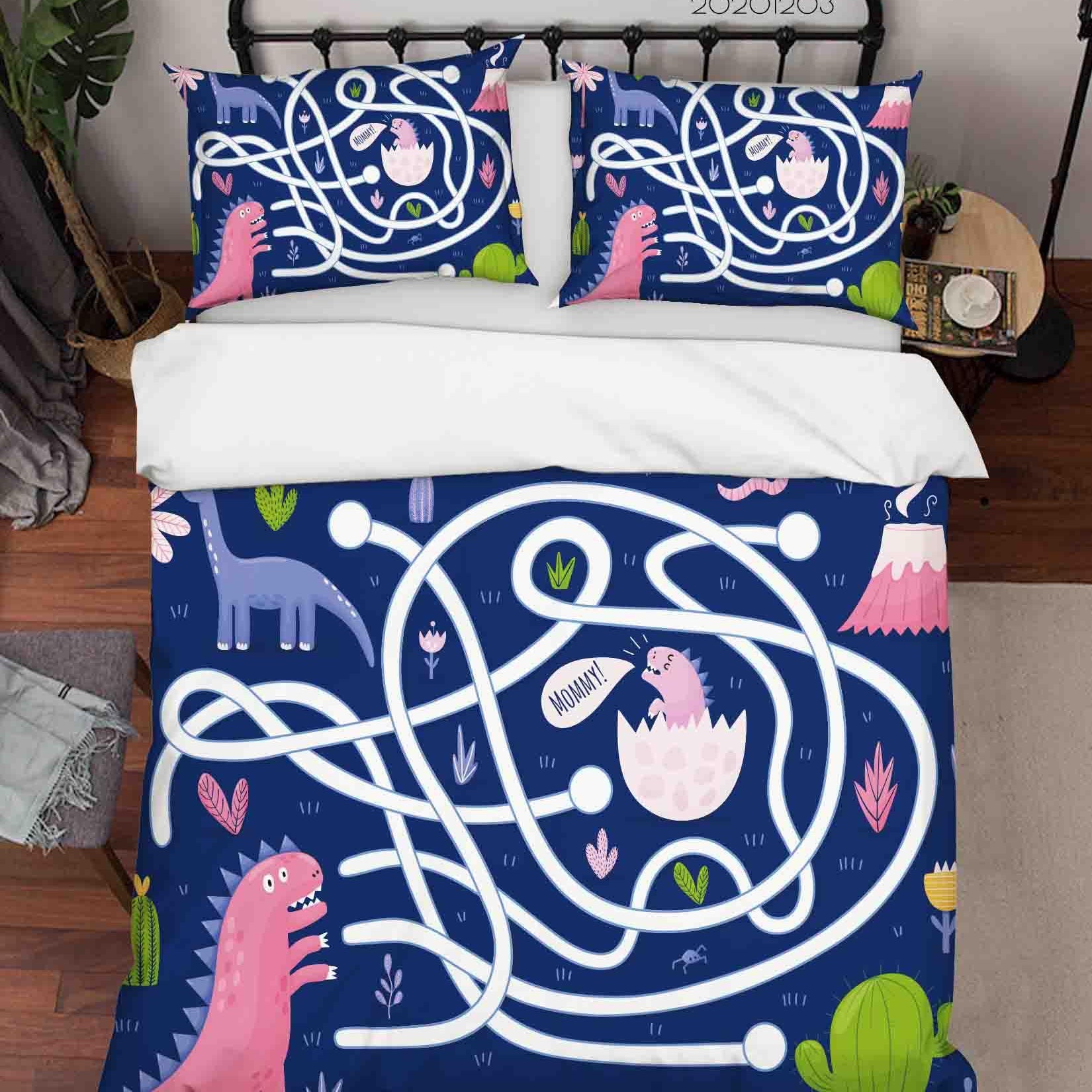 3D Abstract Cartoon Colorful Dinosaur Animal Plant Quilt Cover Set Bedding Set Duvet Cover Pillowcases LXL- Jess Art Decoration