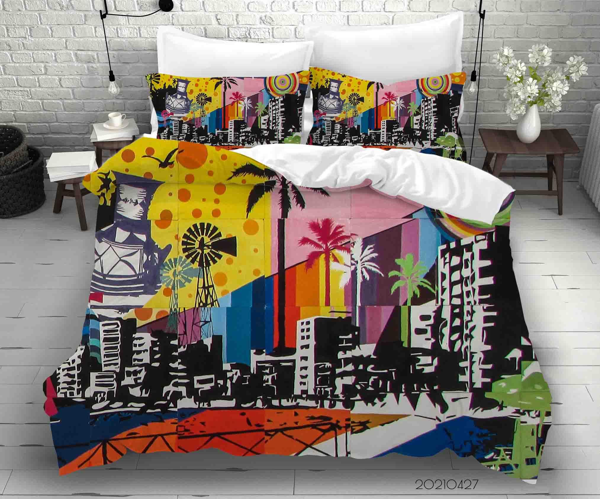 3D Color City Graffiti Painting Quilt Cover Set Bedding Set Duvet Cover Pillowcases 66- Jess Art Decoration