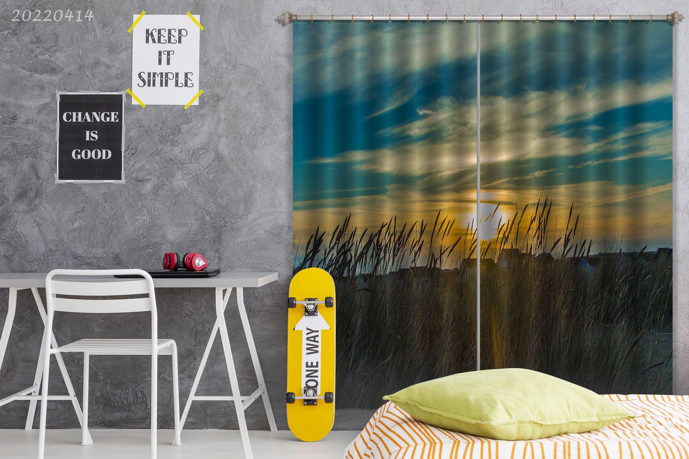 3D Landscape Nature Grass Wilderness Sunset Curtains and Drapes GD 4124- Jess Art Decoration