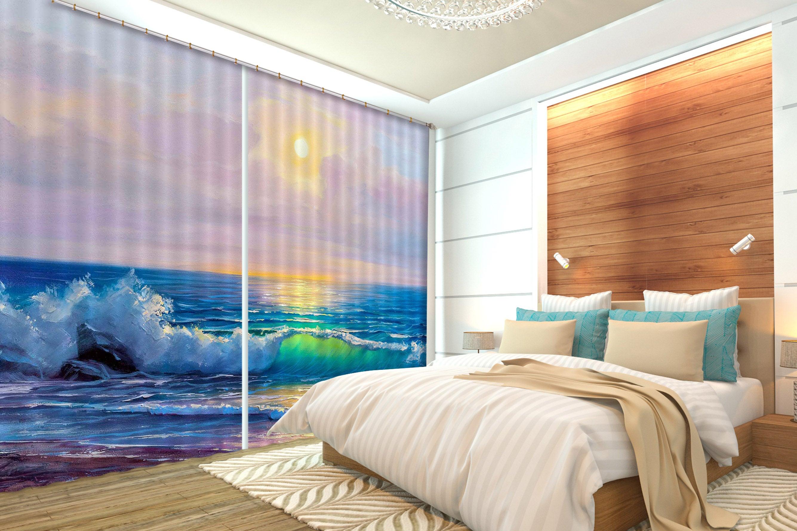 3D Landscape Oil Painting Sea Curtains and Drapes SF129- Jess Art Decoration