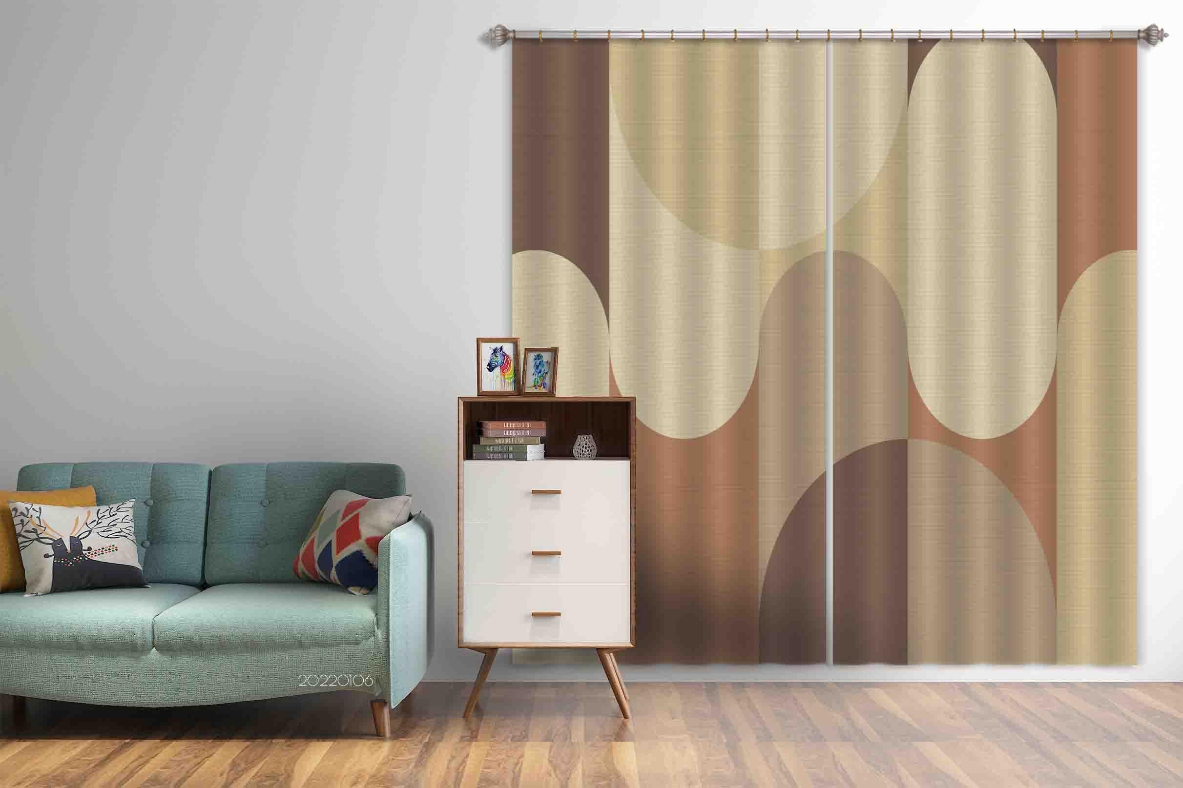 3D Abstract Brown Earth Tone Geometric Pattern Curtains and Drapes GD 206- Jess Art Decoration