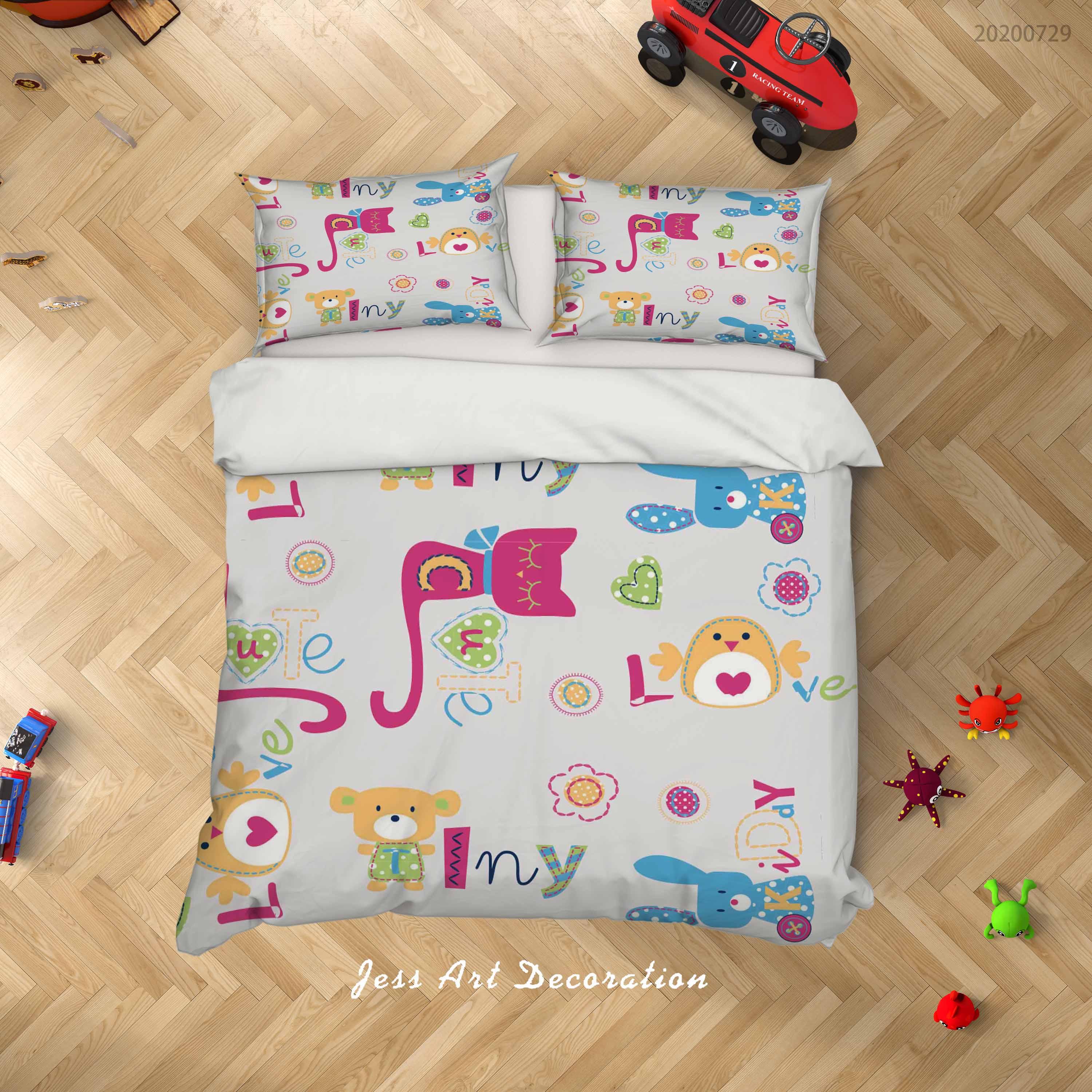 3D Floral Cat Bunny Bird Quilt Cover Set Bedding Set Duvet Cover Pillowcases LXL 96- Jess Art Decoration