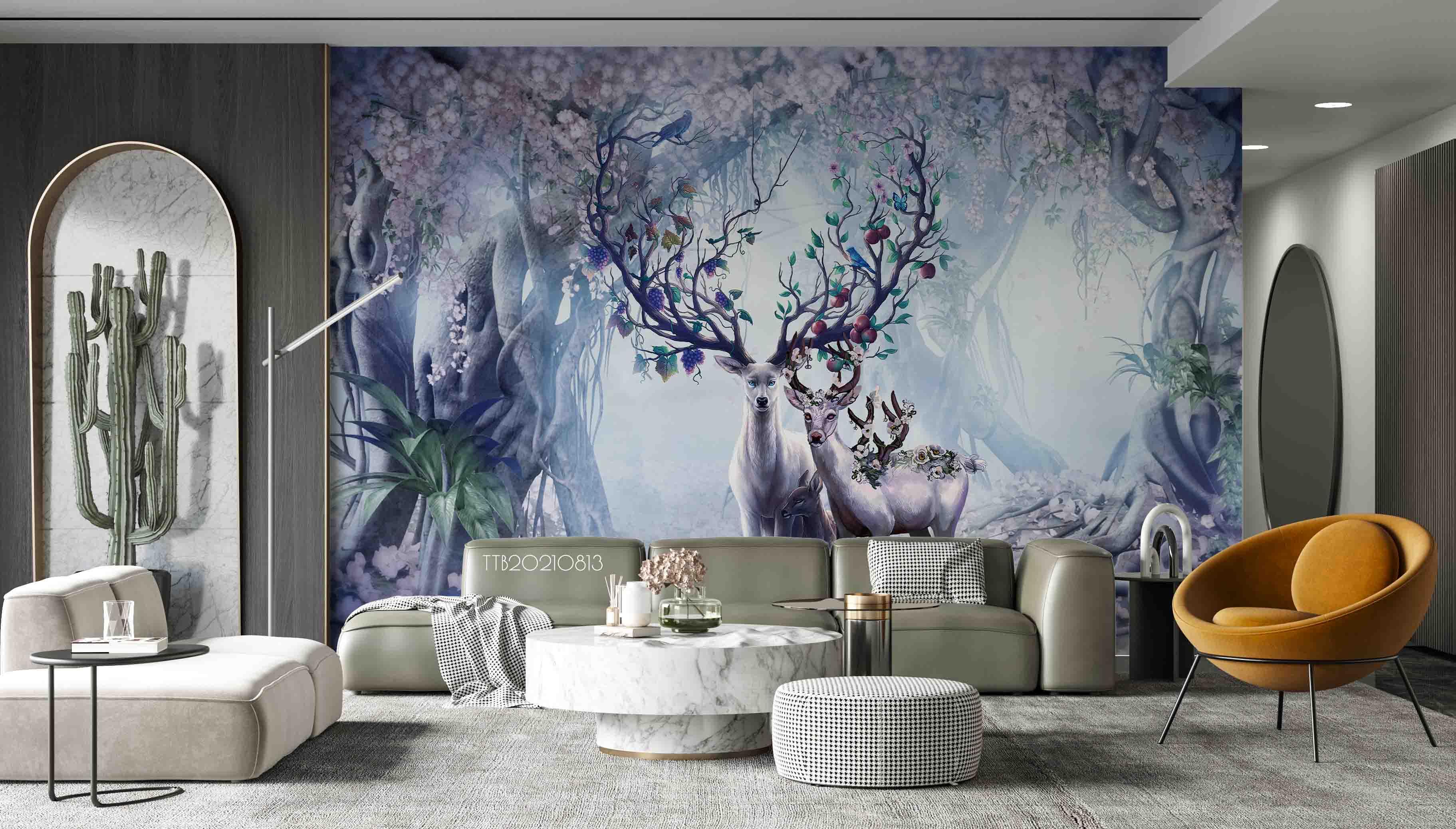 3D Northern Europe Hand-painted Fantasy Elk Forest Wall Mural WallpaperSWW5133- Jess Art Decoration