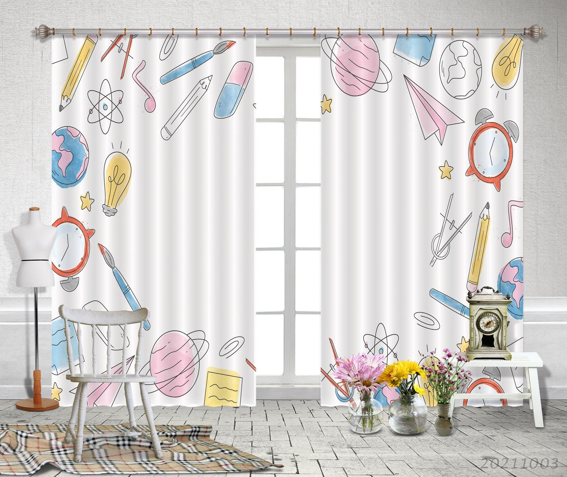 3D Cartoon School Supplies Curtains and Drapes LQH 96- Jess Art Decoration